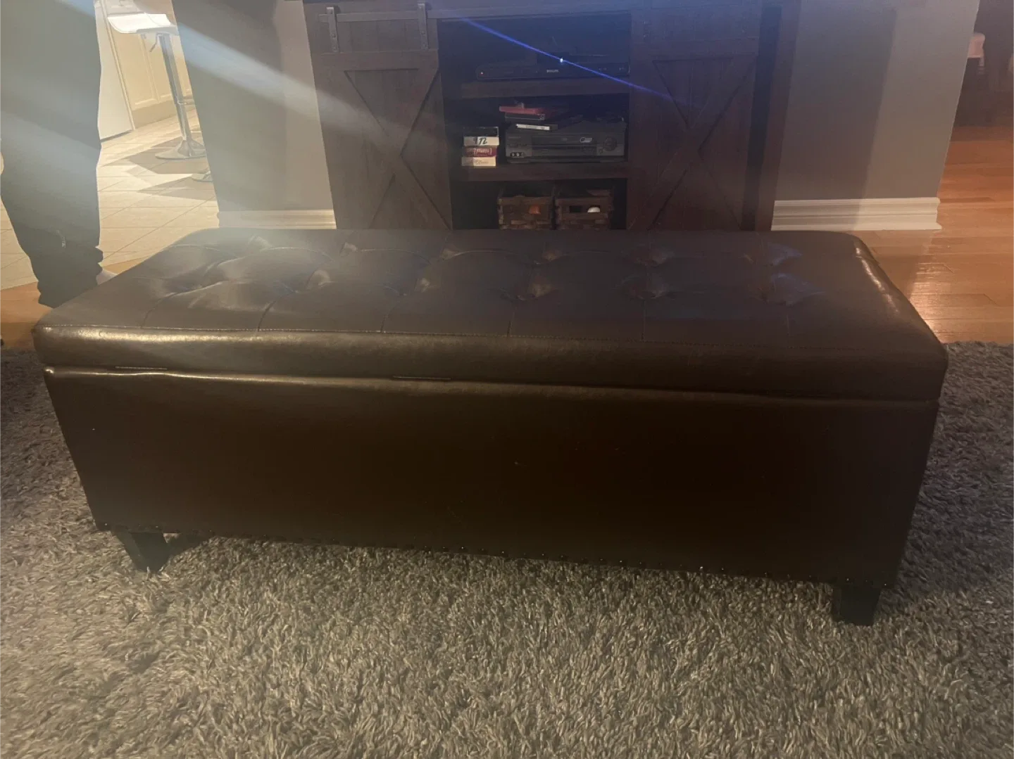 Brown Leather Storage Ottoman Bench image indicator(2)