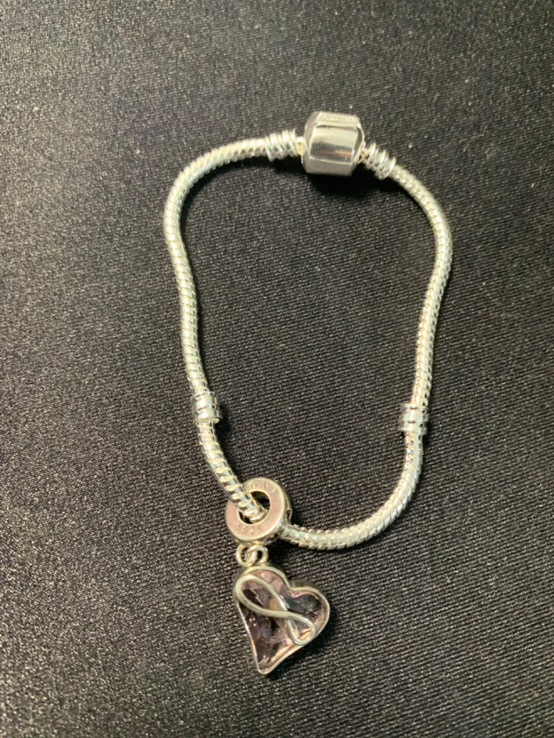 Silver S925 Bracelet with S925 Heart Charm