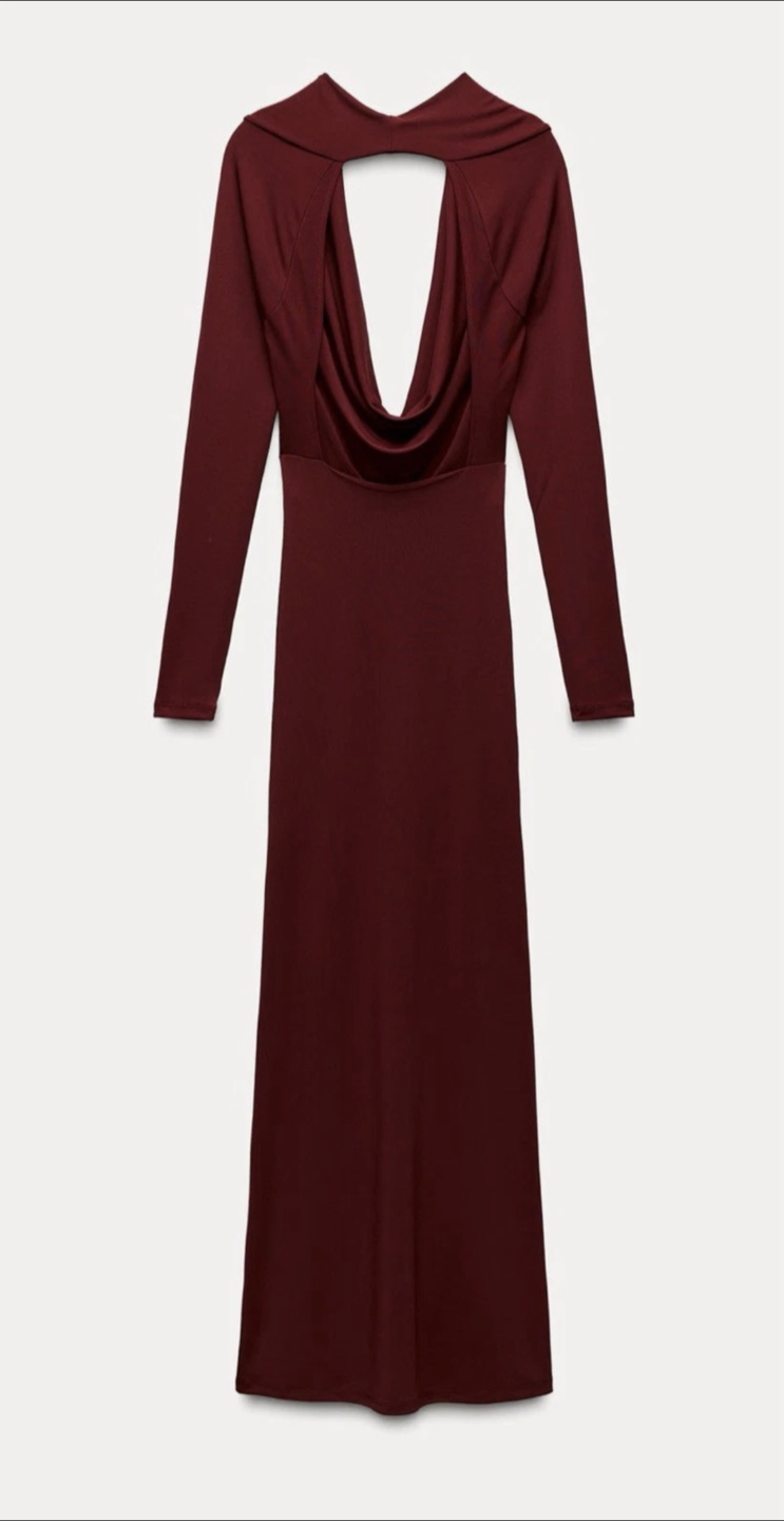 Zara Burgundy Draped Open Back Dress Plunging Neck Medium NEW - photo 3