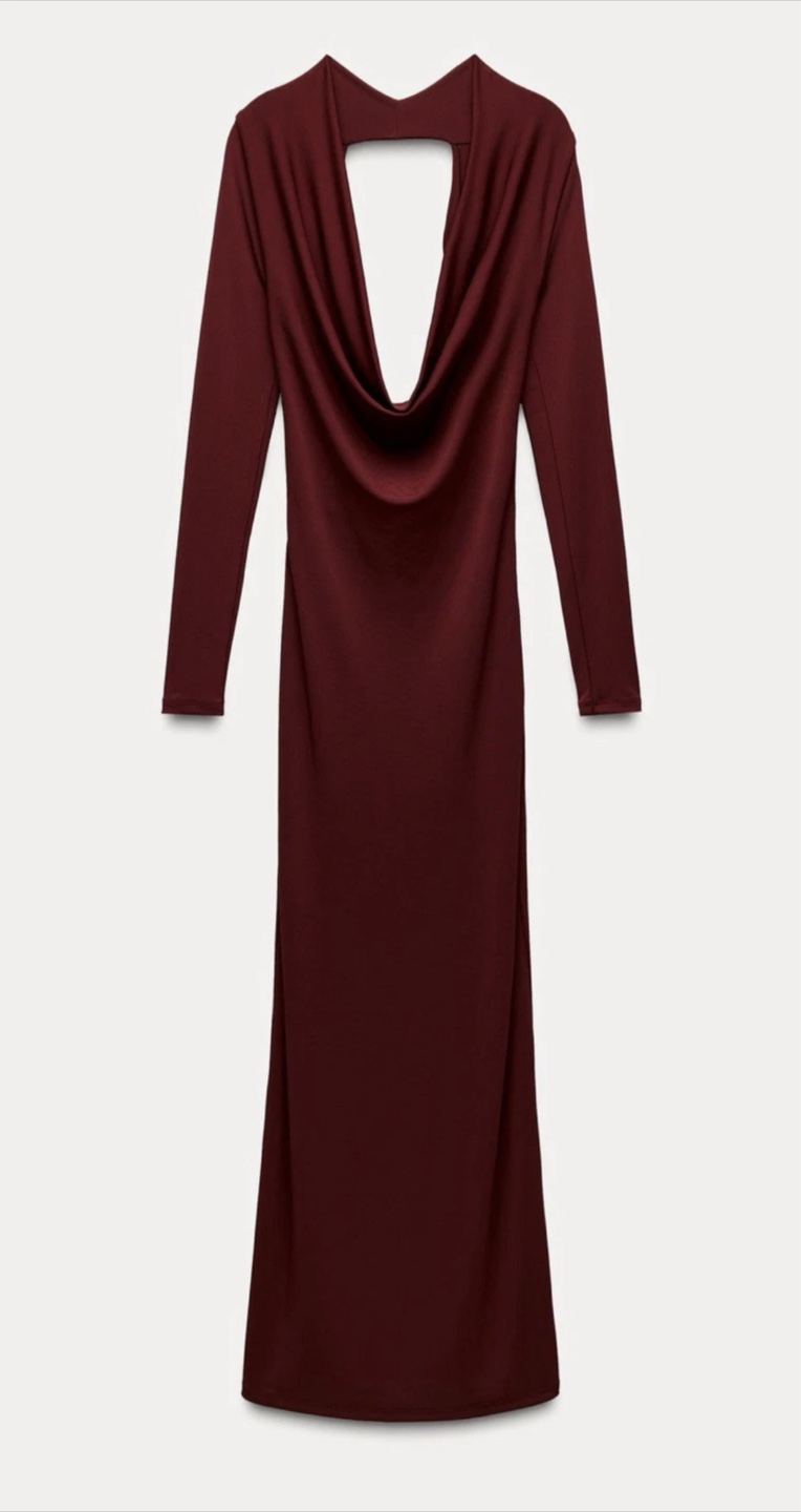 Zara Burgundy Draped Open Back Dress Plunging Neck Medium NEW - photo 2