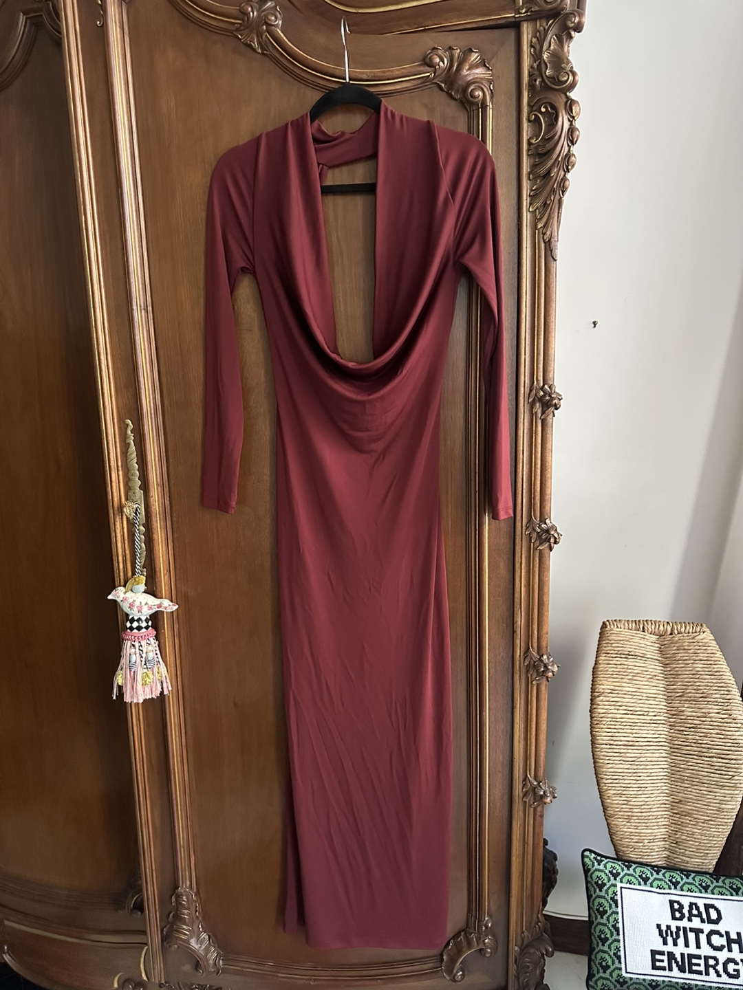 Zara Burgundy Draped Open Back Dress Plunging Neck Medium NEW - photo 4
