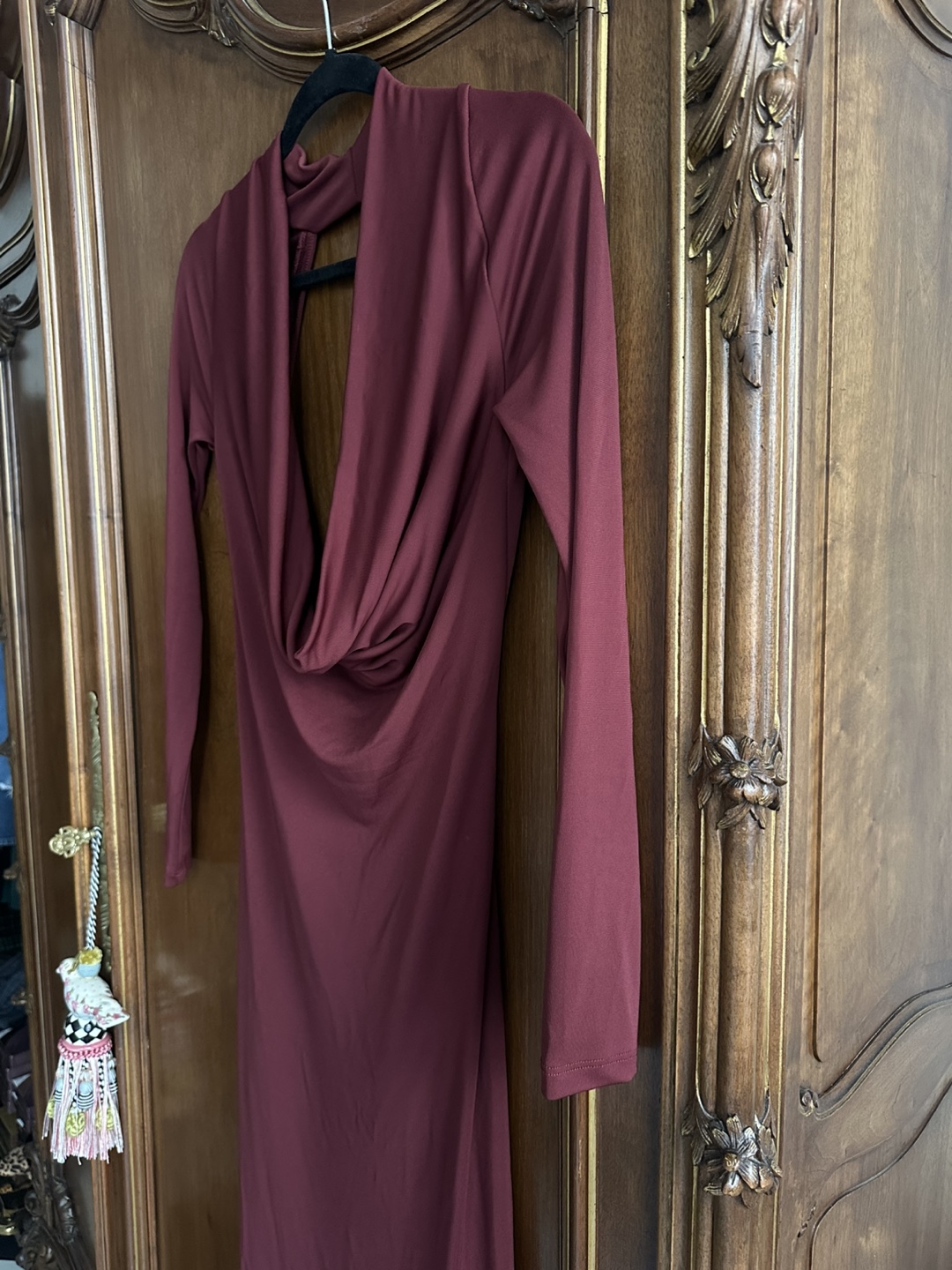 Zara Burgundy Draped Open Back Dress Plunging Neck Medium NEW - photo 5