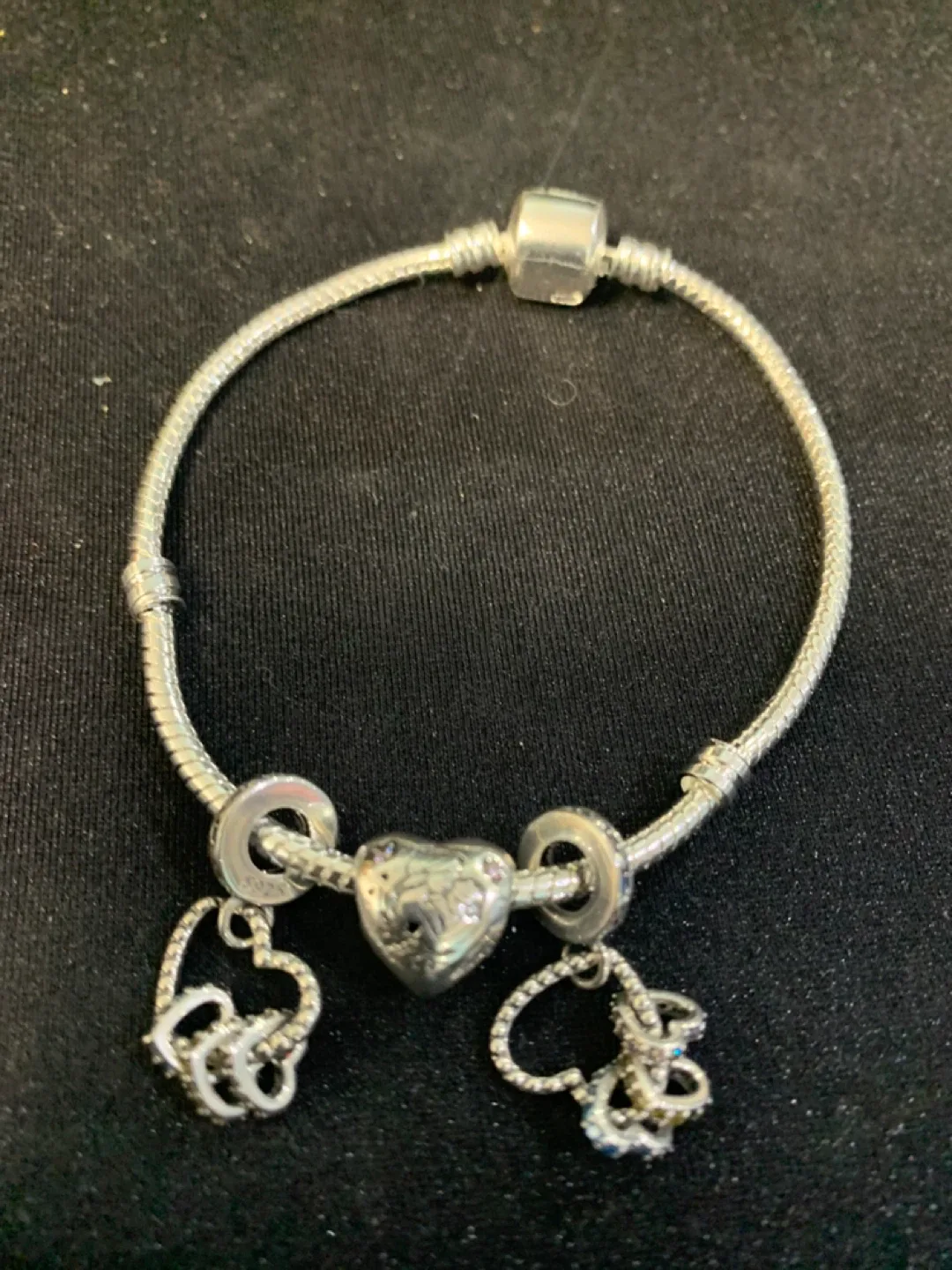 Silver S925 Bracelet with S925 3 Heart Charms