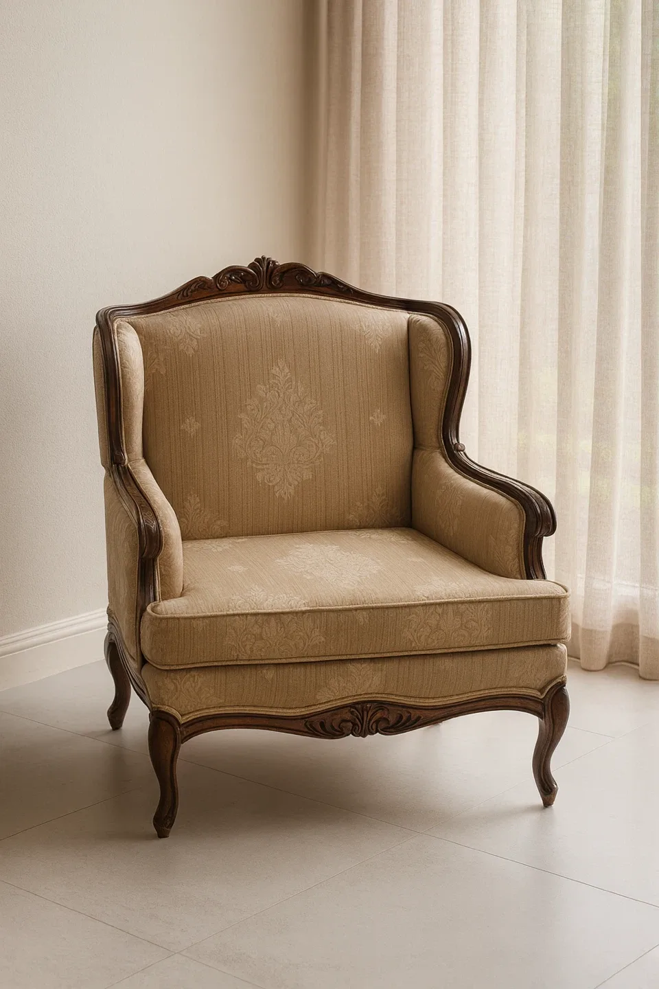 Vintage Style Armchair - Beige Fabric