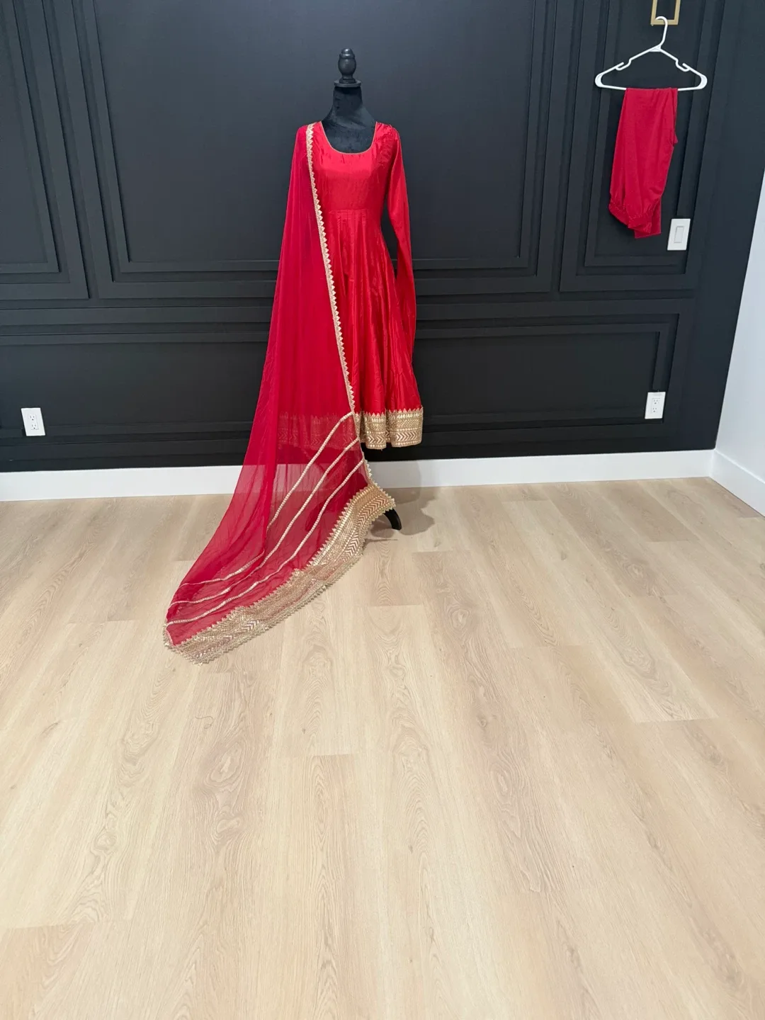 Red Anarkali Dress with Dupatta & Pants