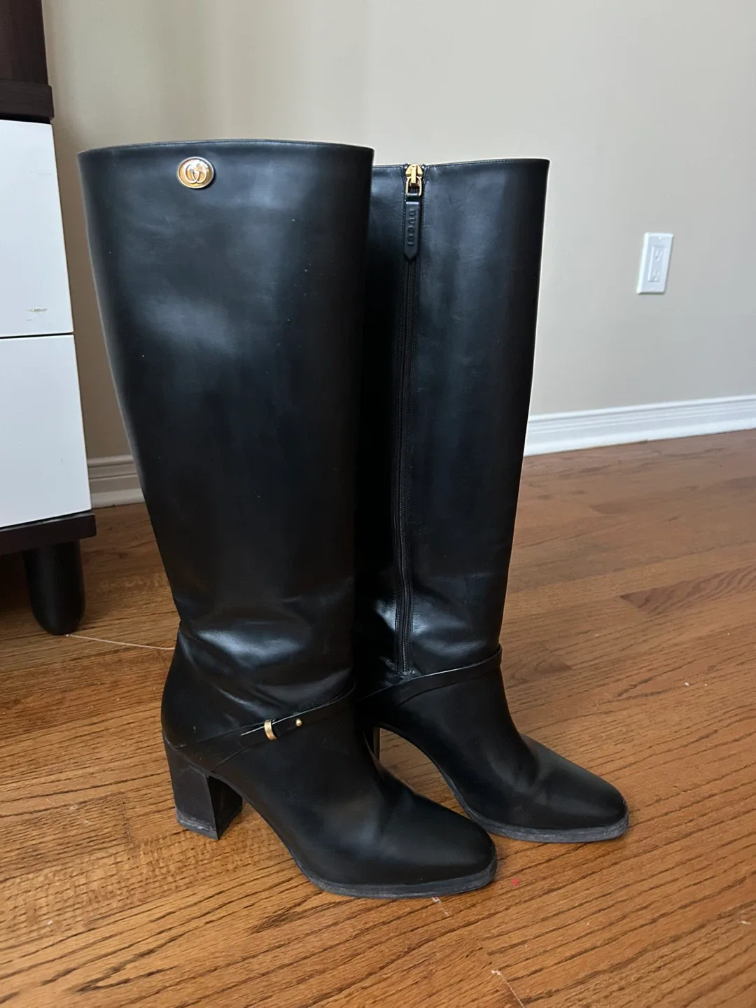Gucci Black Leather Knee High Boots