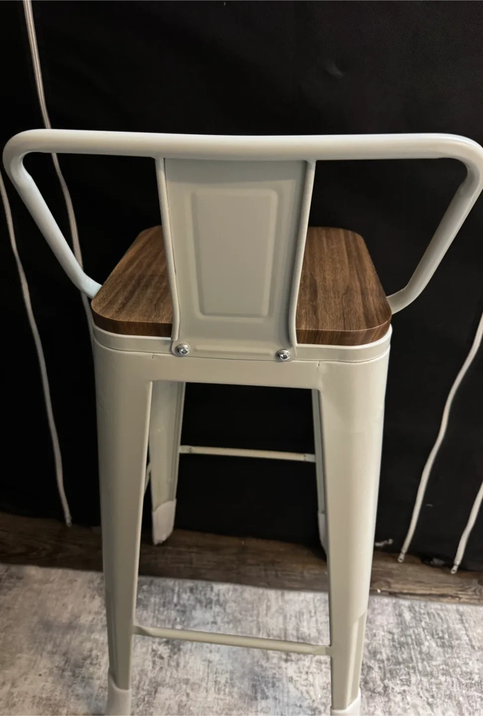 White Metal Bar Stool with Wood Seat