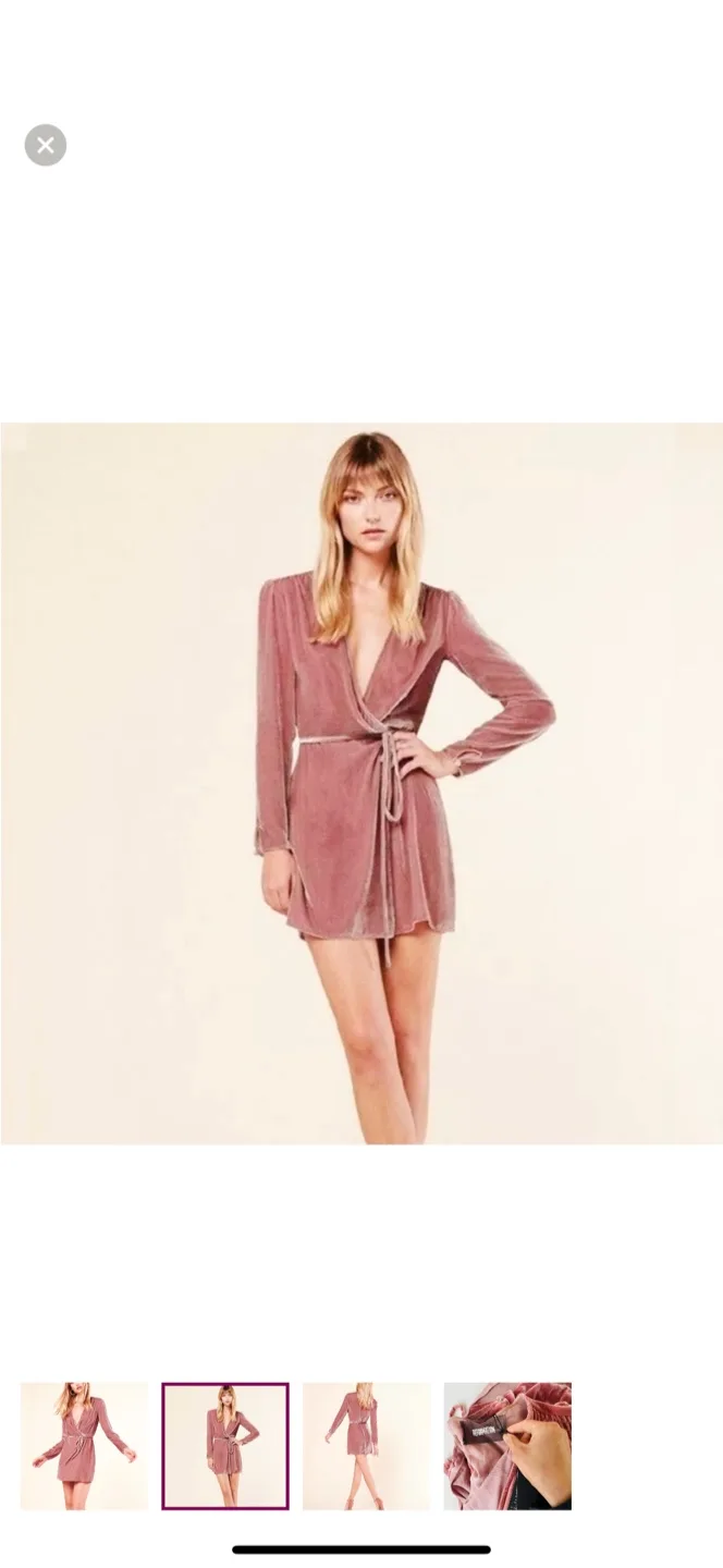 Reformation Blush Pink Velvet Wrap Mini Dress Size Medium