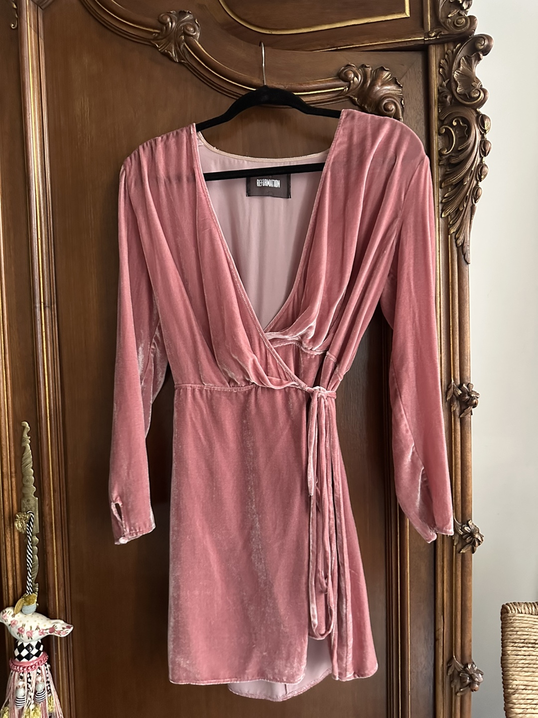 Reformation Blush Pink Velvet Wrap Mini Dress Size Medium - photo 4