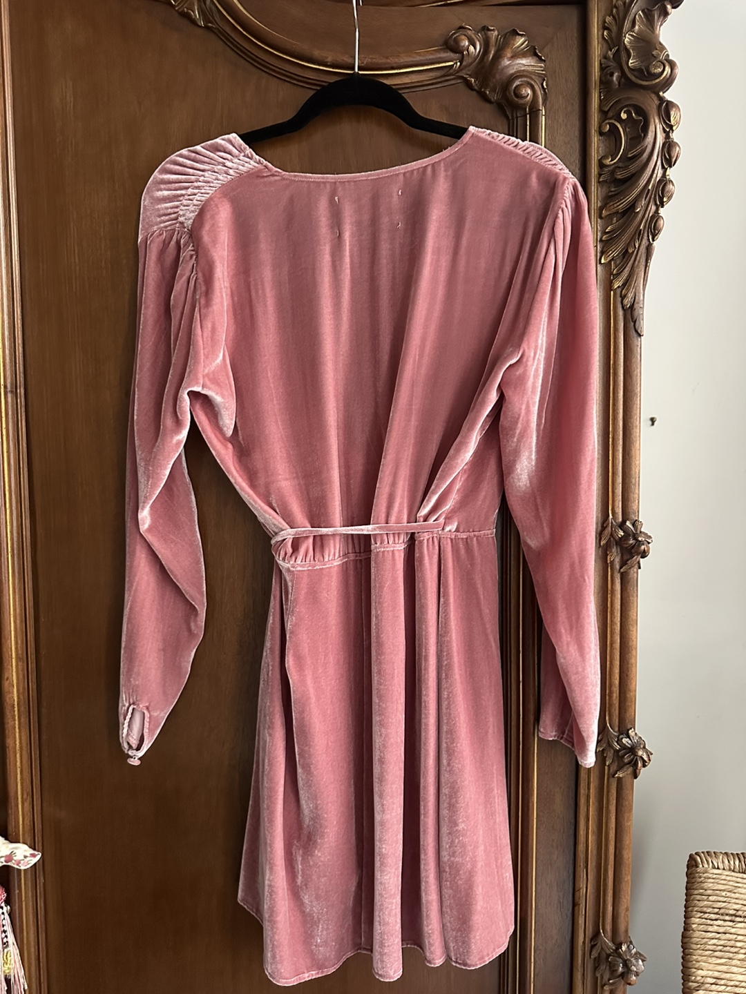 Reformation Blush Pink Velvet Wrap Mini Dress Size Medium - photo 5