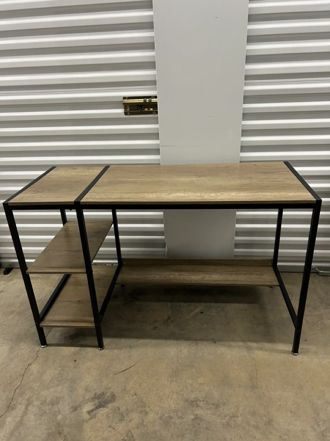 Wood and Black Metal Desk with Shelves