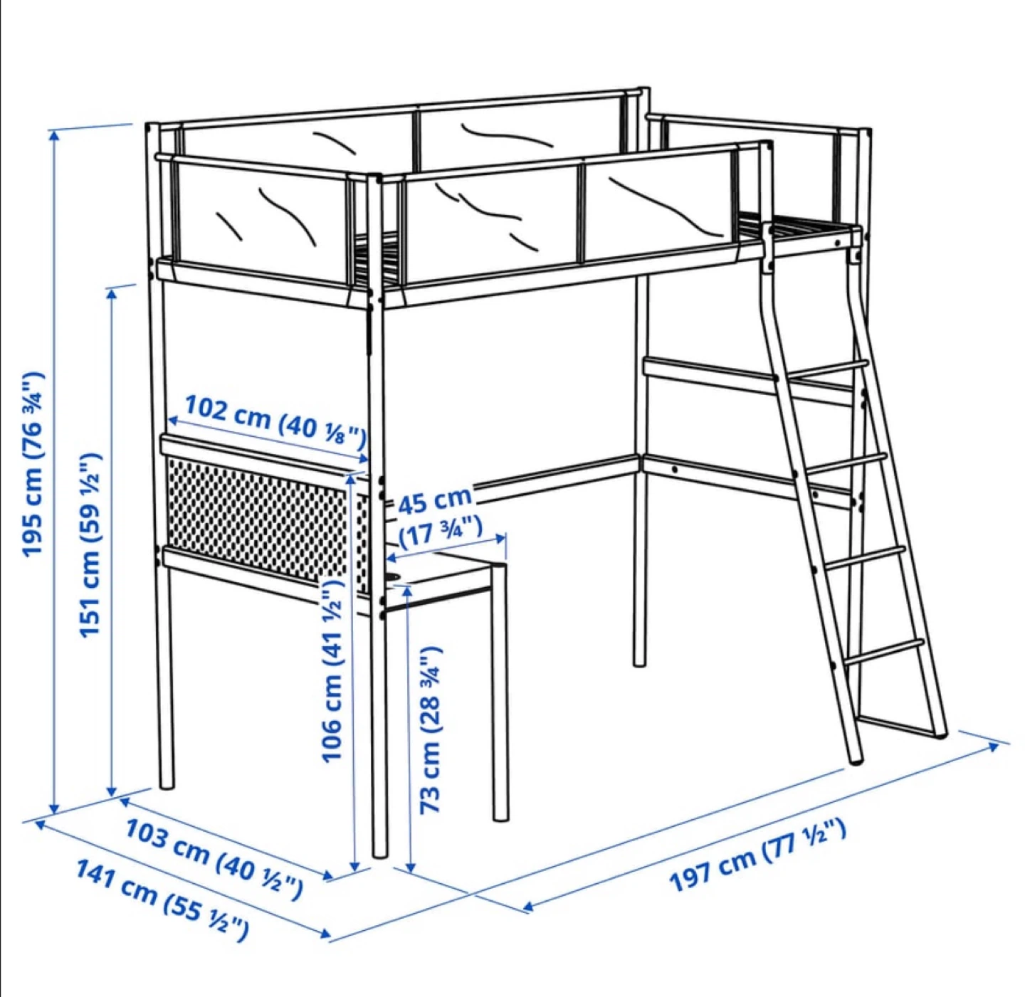 IKEA VITVAL Loft Bed Frame with Desk - photo 4
