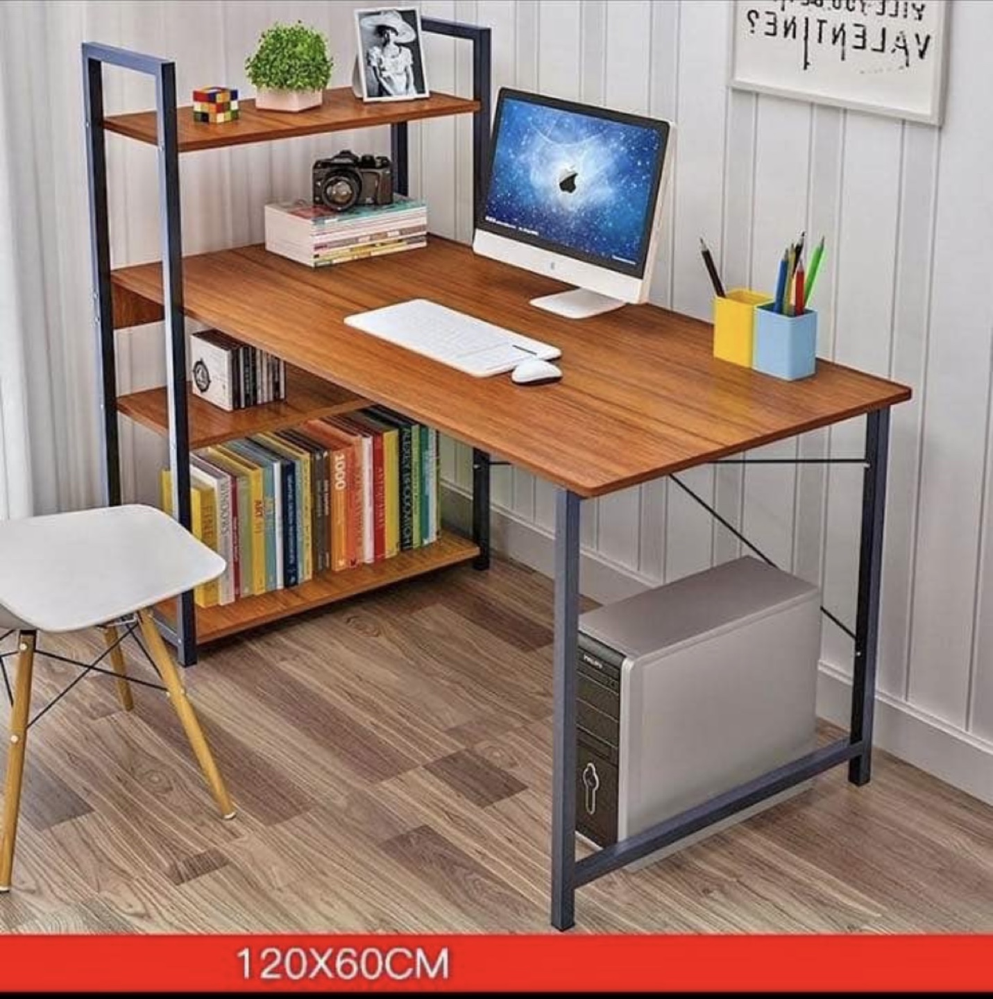 Wood and Metal Desk with Shelves 120x60cm