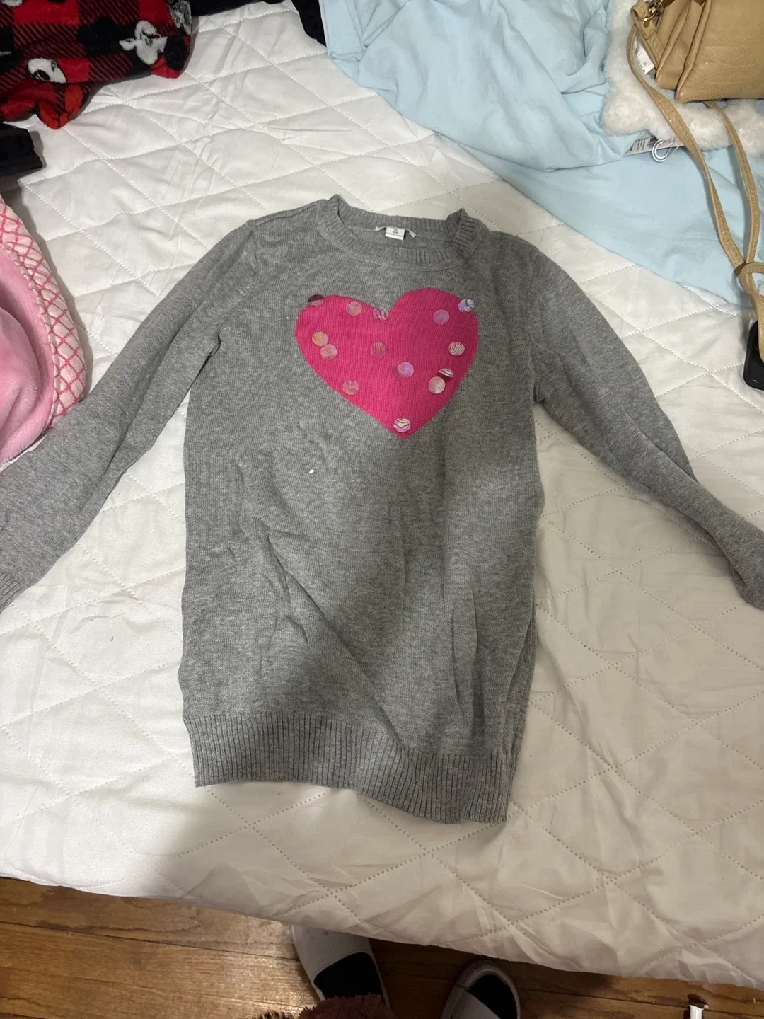 Crewcuts Gray Sweater with Pink Heart