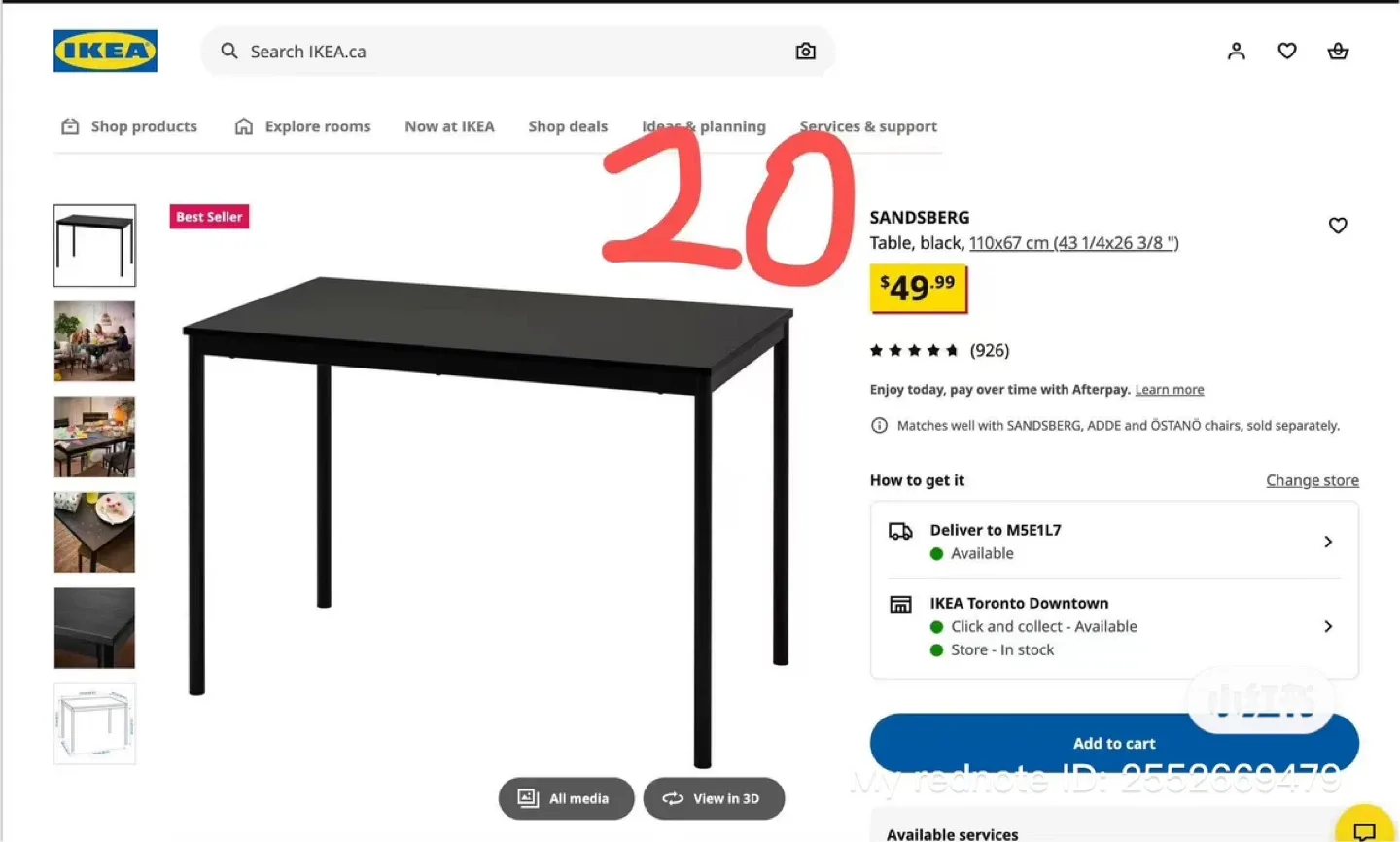 IKEA SANDSBERG Table - Black, 110x67 cm