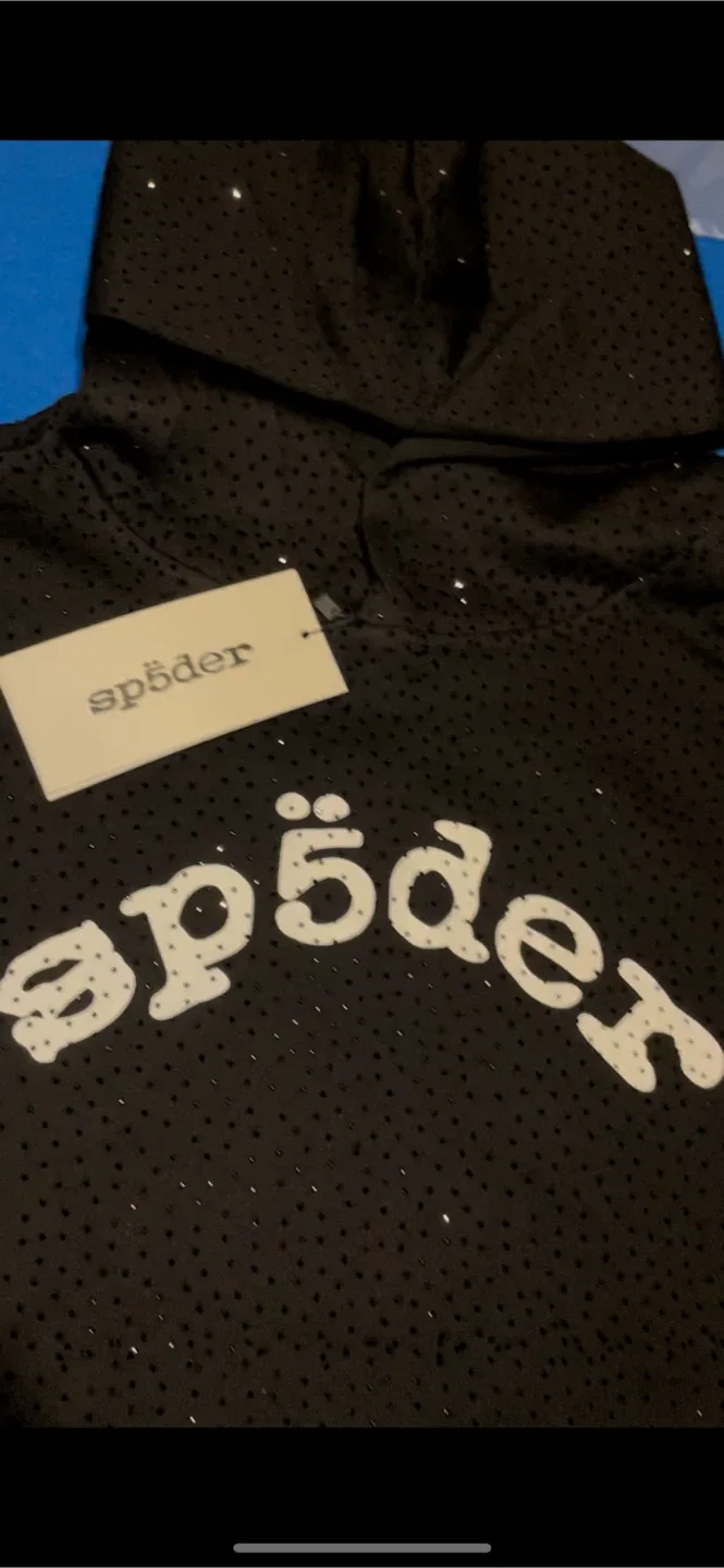 Real 💯 Sp5der Black Rhinestone Hoodie image indicator(2)