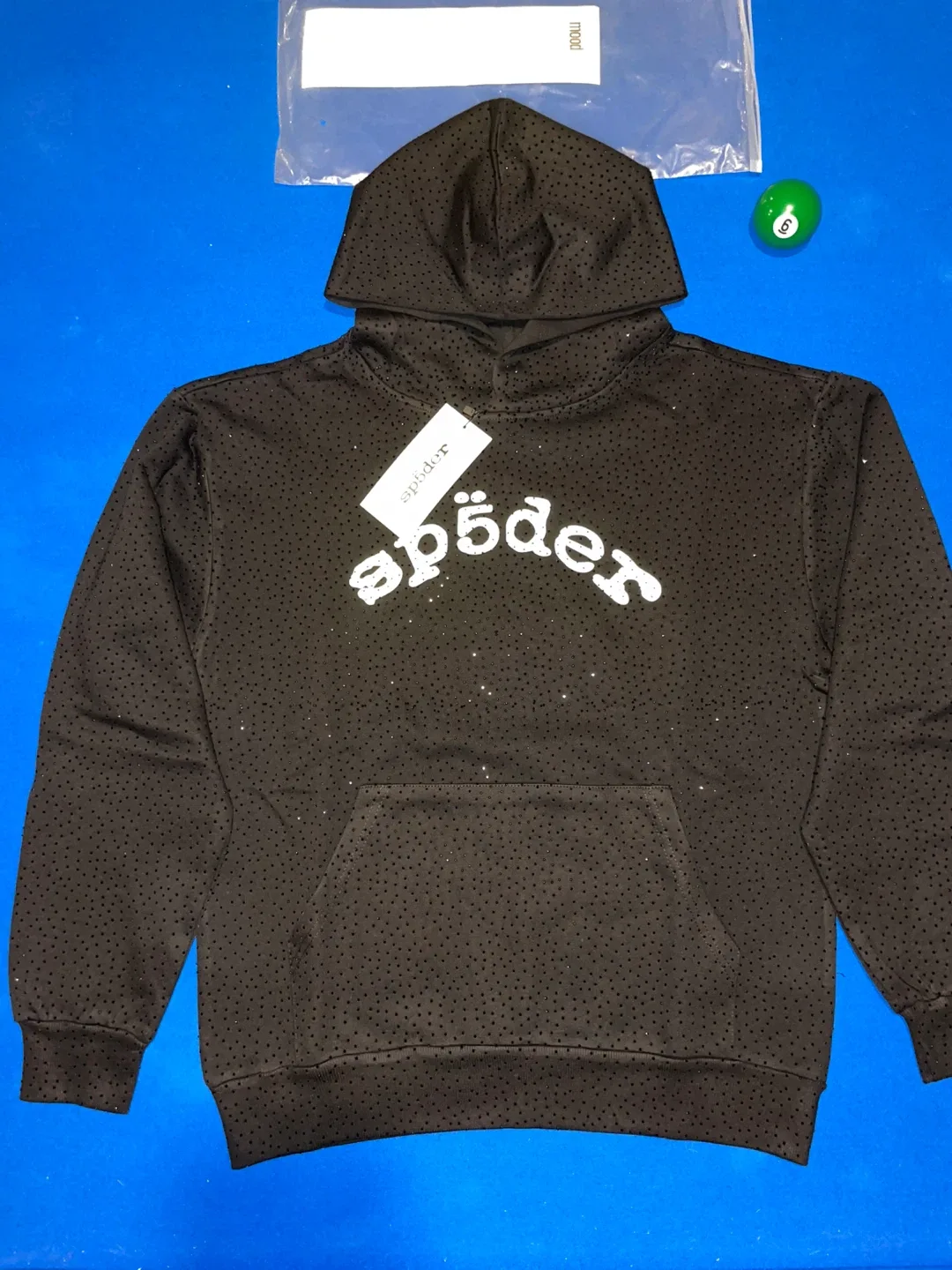 Real 💯 Sp5der Black Rhinestone Hoodie