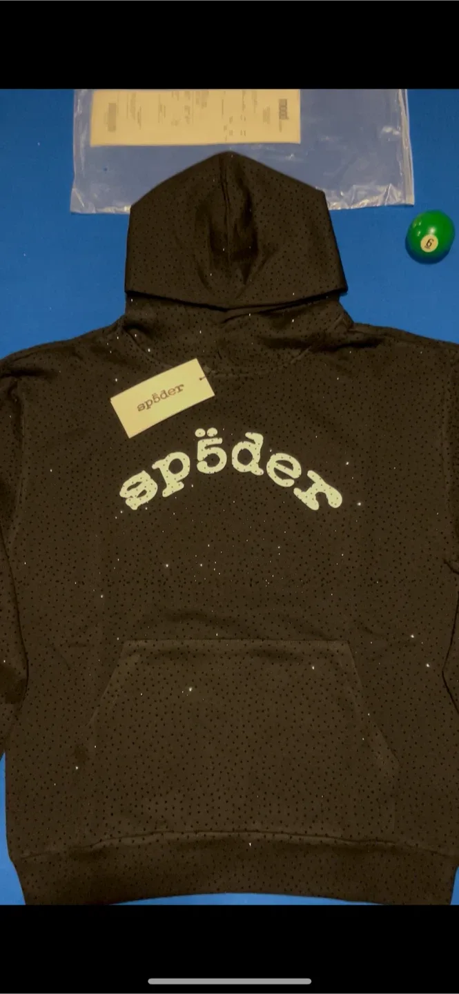 Real 💯 Sp5der Black Rhinestone Hoodie image indicator(5)