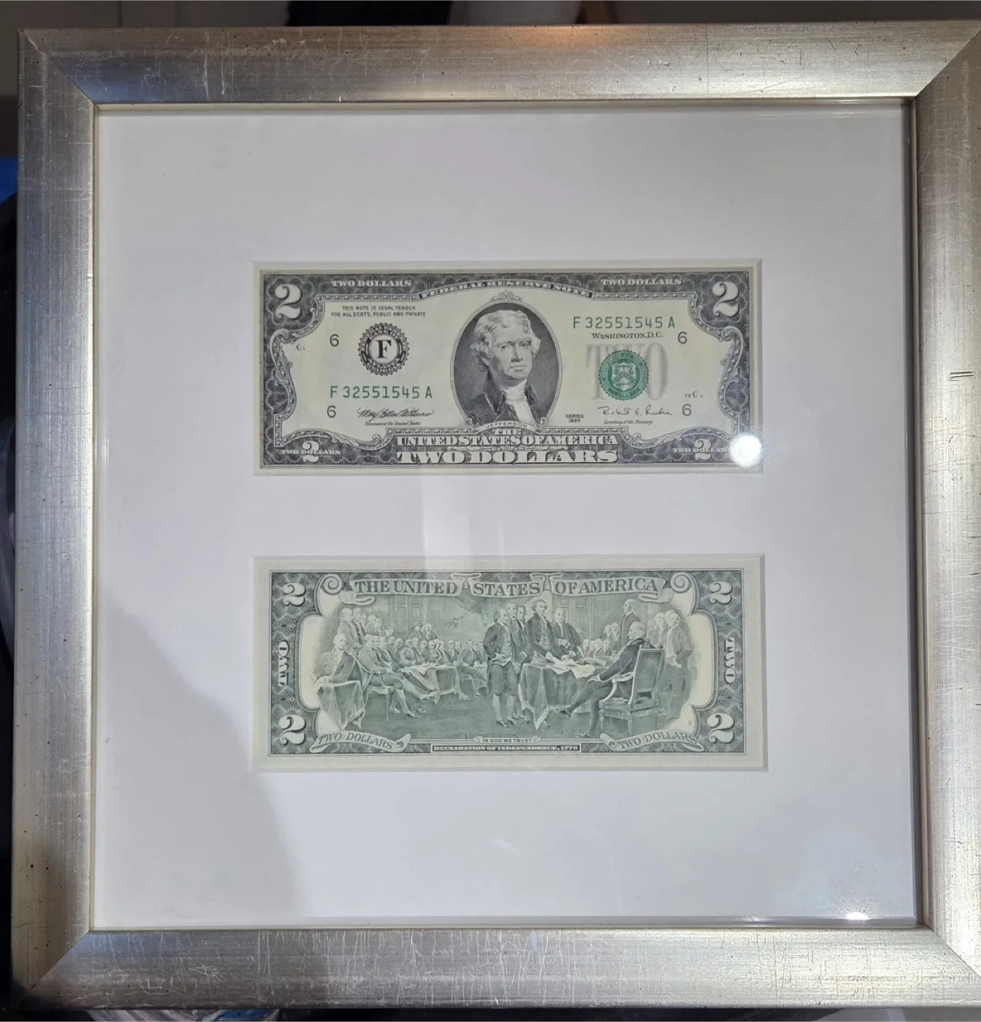 Framed $2 U.S. Bill – Decorative / Lucky Money Gift