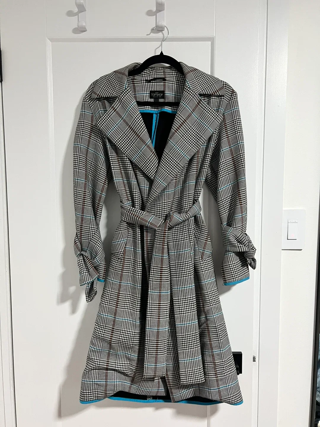 Topshop Petite Plaid Trench Coat - Size US 0 (XS)