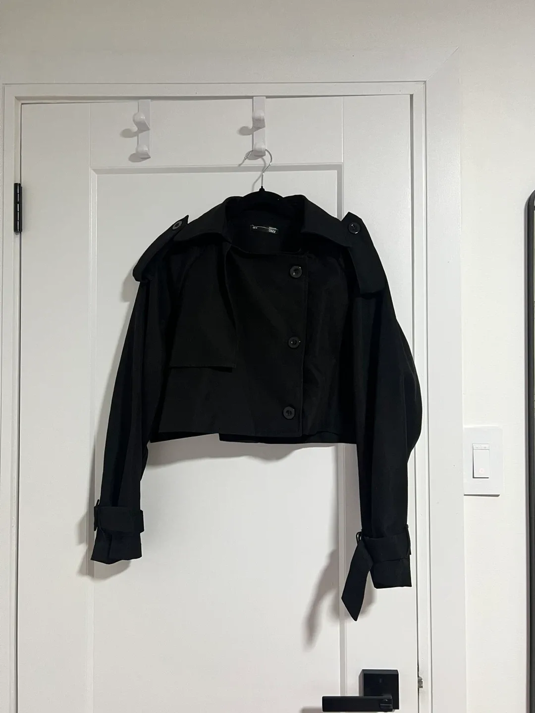 Shein Dazy Black Cropped Trench Coat - Small