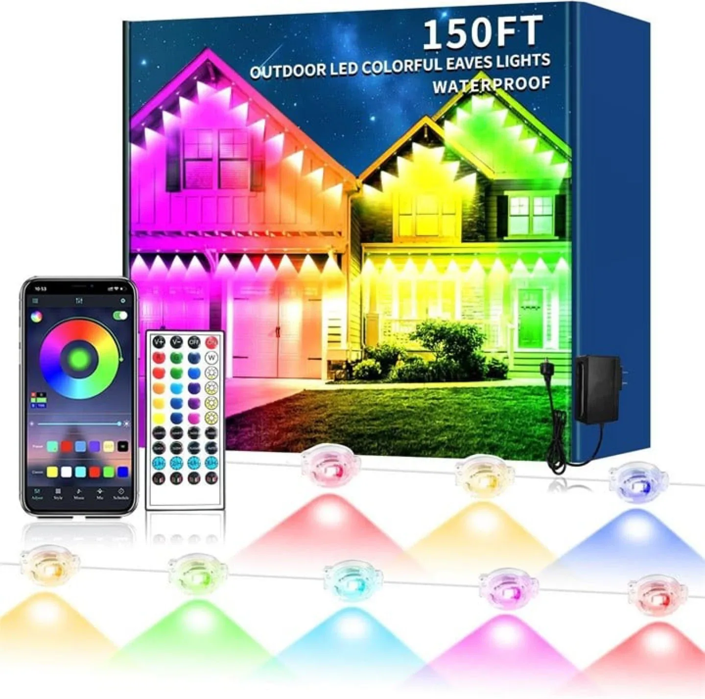150FT Outdoor LED Colorful Eaves Lights