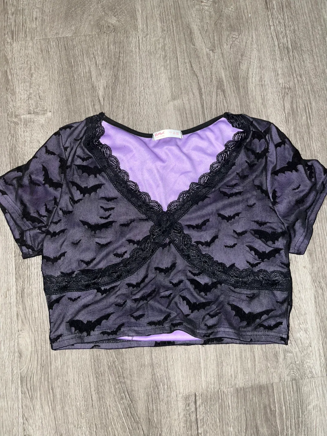 Purple Bat Print Crop Top - Size L