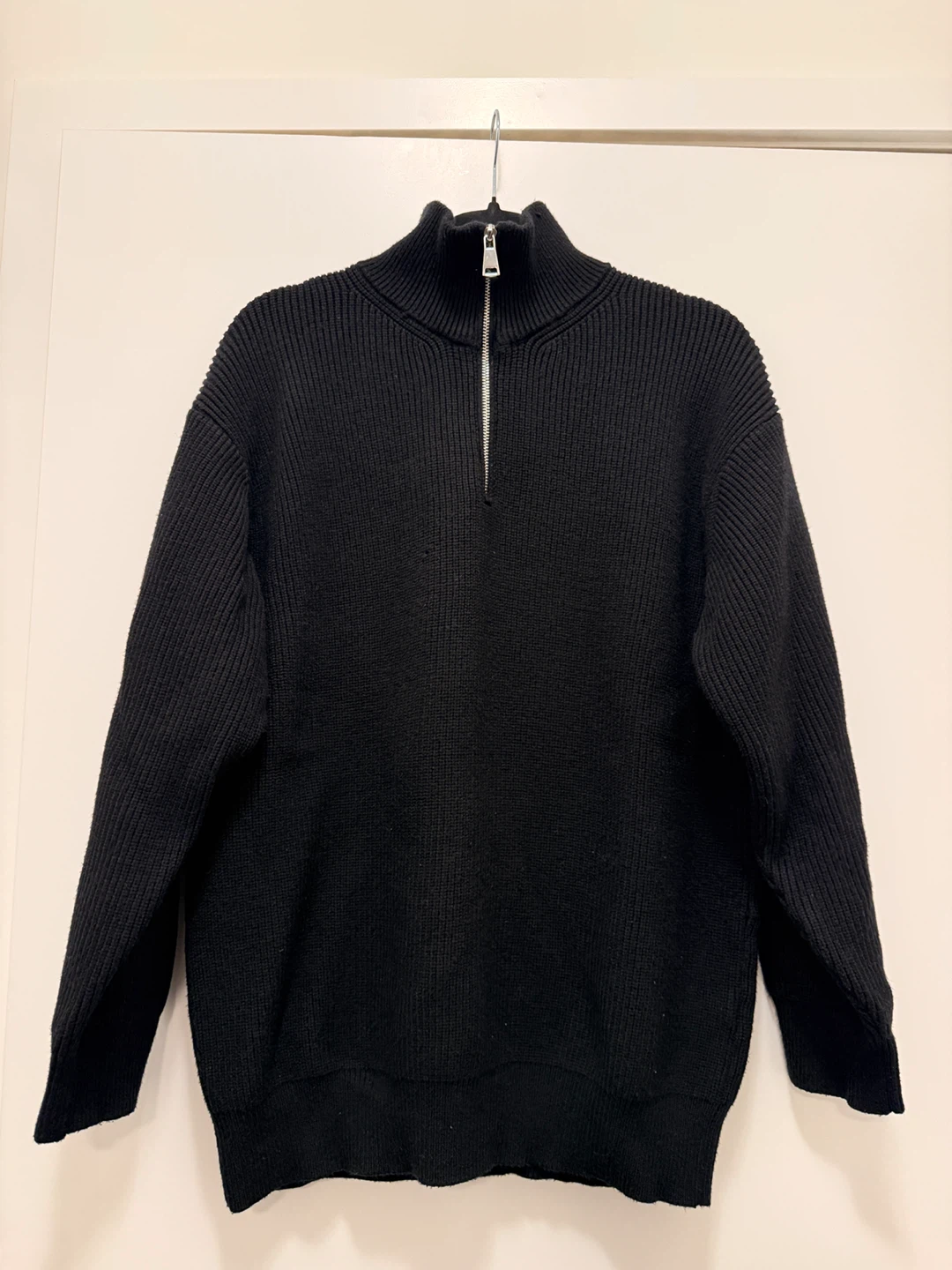 Black Quarter-Zip Knit Sweater - Boxy