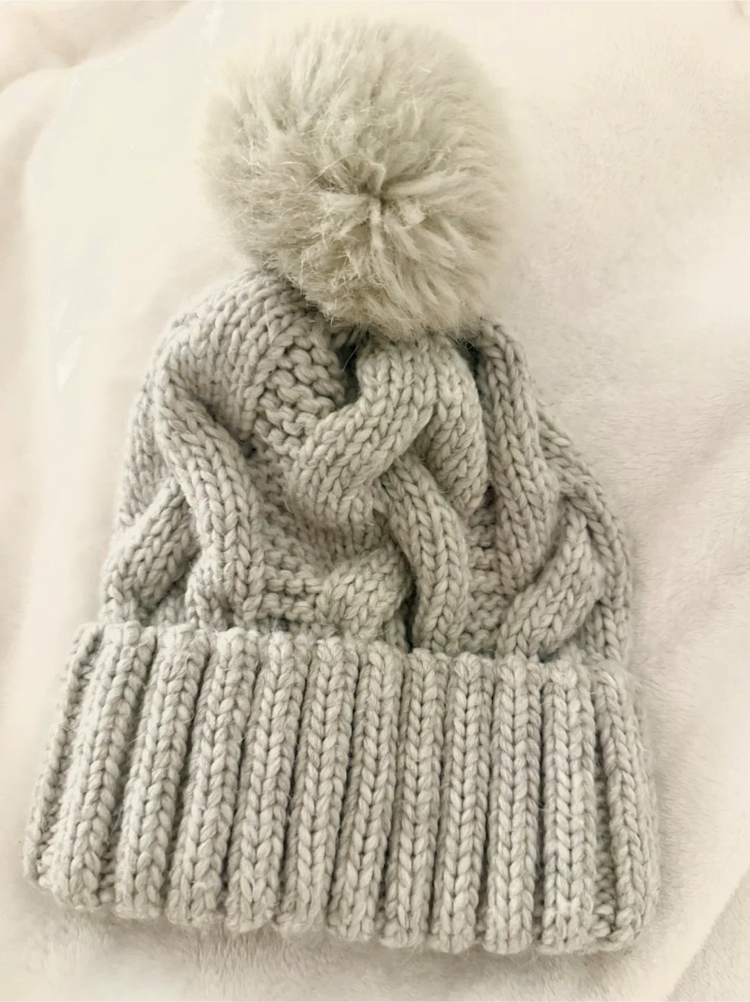 H&M Grey Knit Pom Pom Beanie - One Size