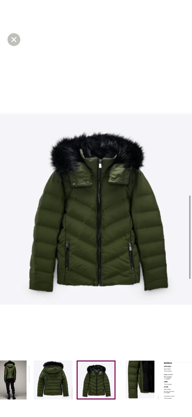 Zara Puffer Jacket with Faux Fur Hood - Size S
