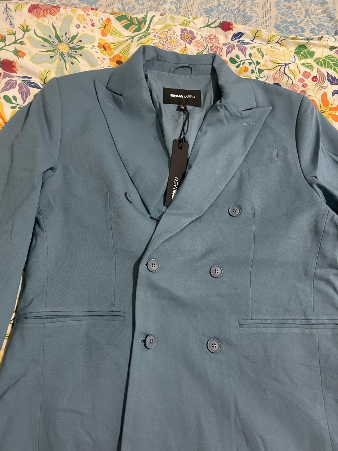 NEW NovaMen High Peak Lapel Suit Blazer Slate Blue L