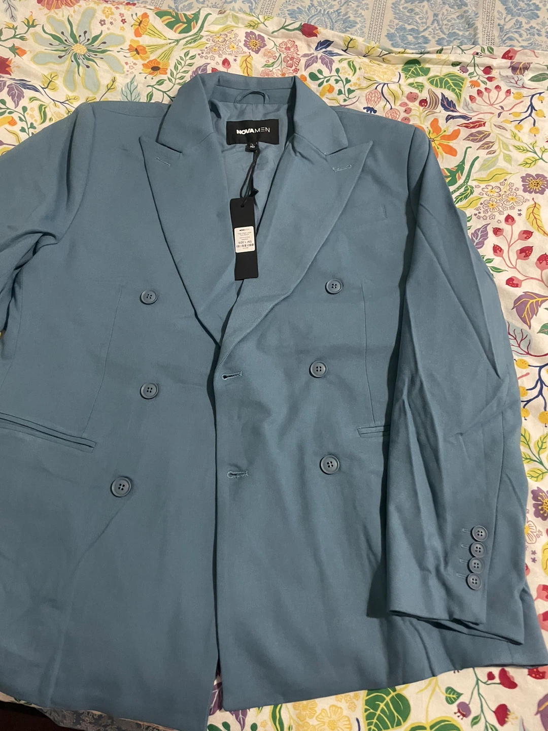 NEW NovaMen High Peak Lapel Suit Blazer Slate Blue L - photo 5