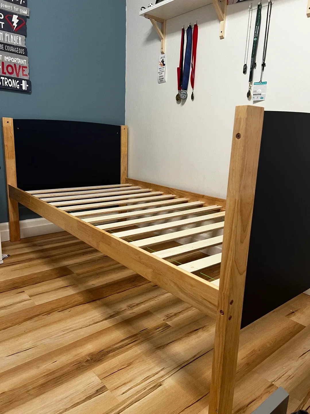 Twin Size Bed Frame - Blue & Wood