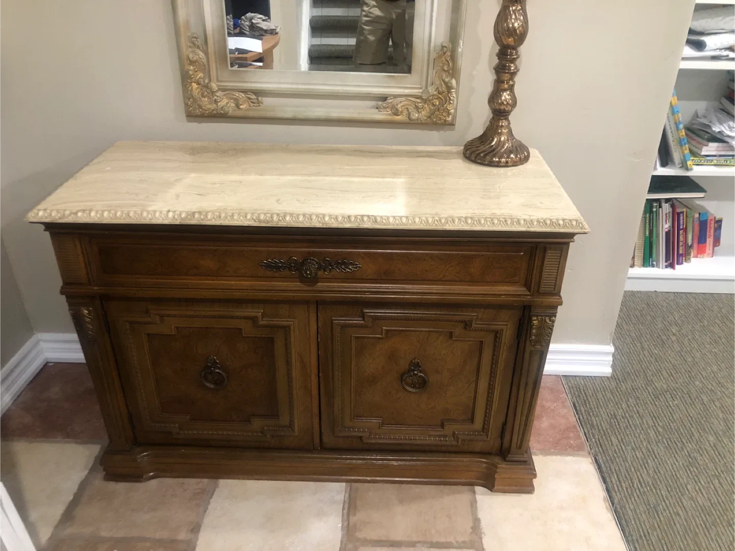 Wooden Cabinet with Marble Top & Mirror