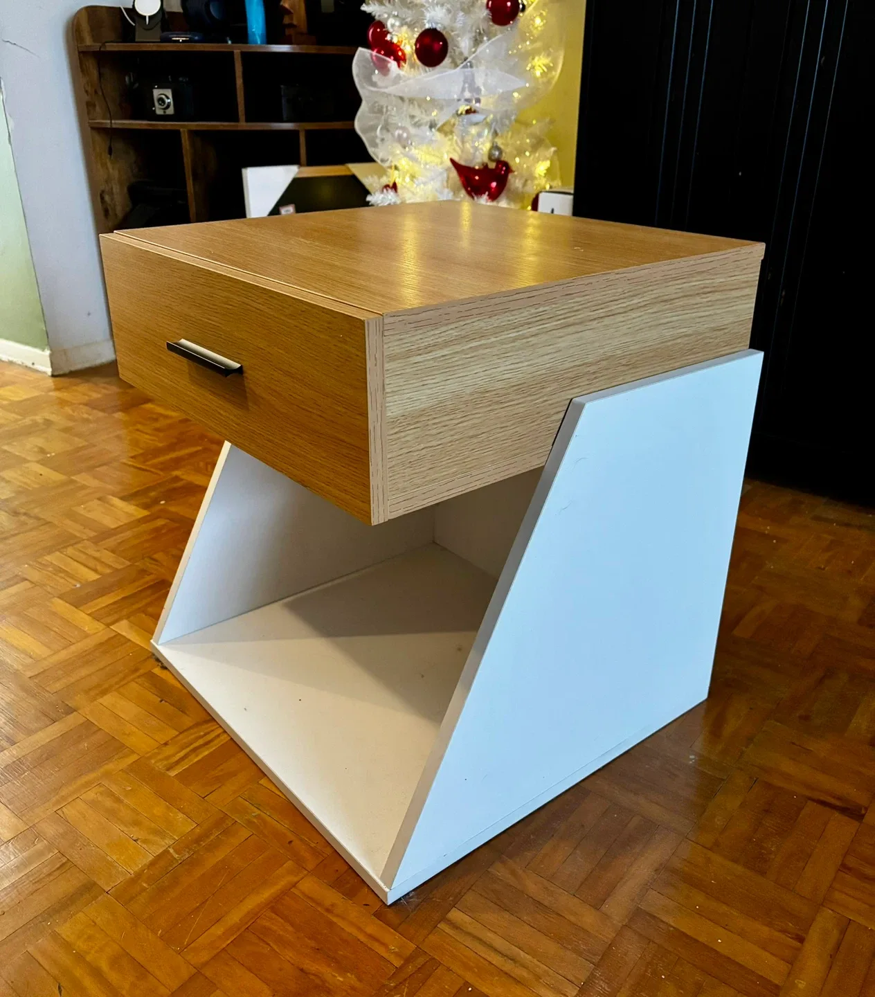 Wood & White Nightstand/Side Table with Drawer