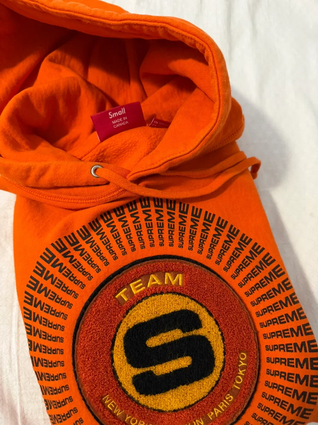 Supreme Team Logo Hoodie - Orange, Size Small