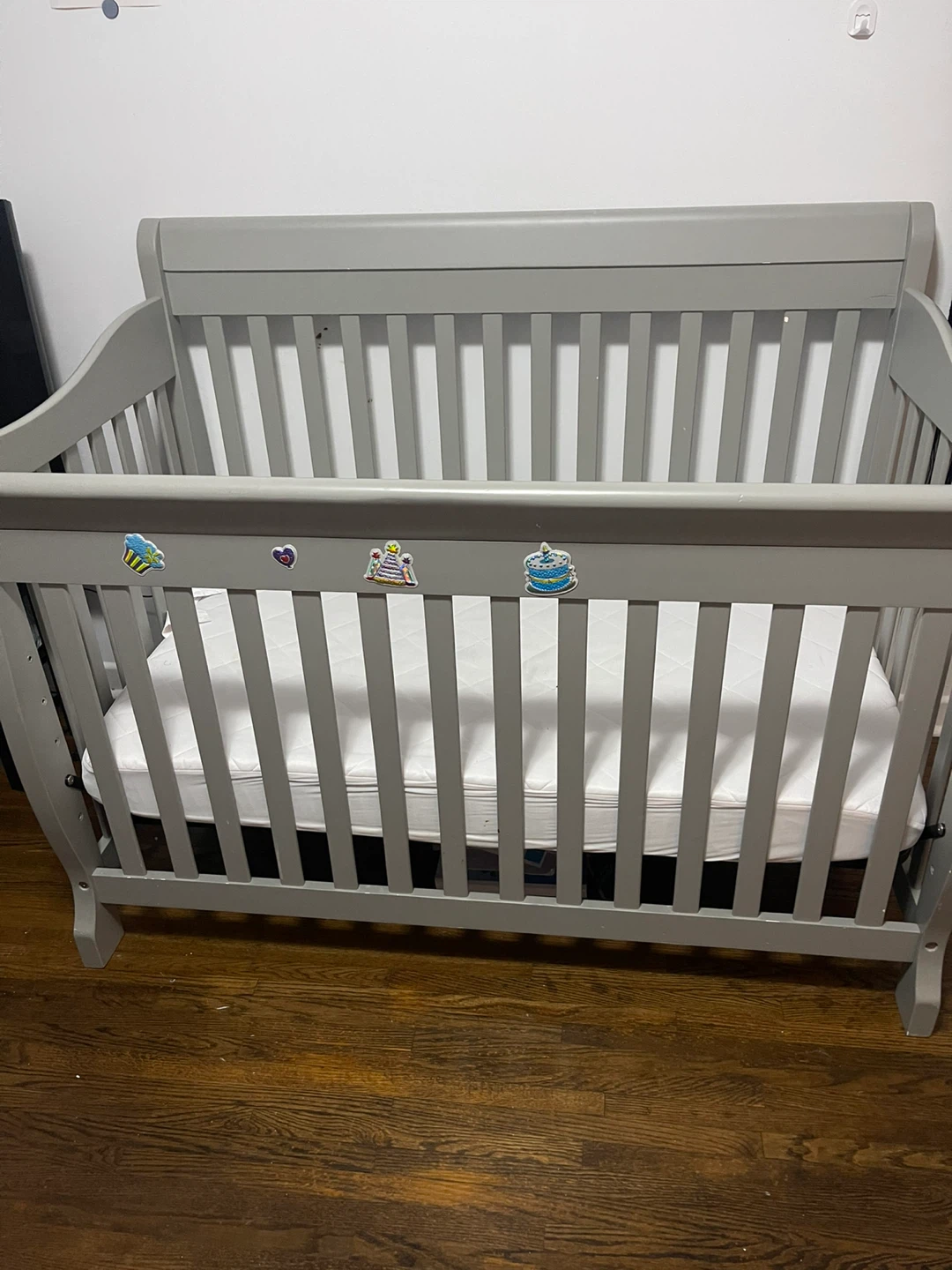 Grey Baby Crib with Mattress