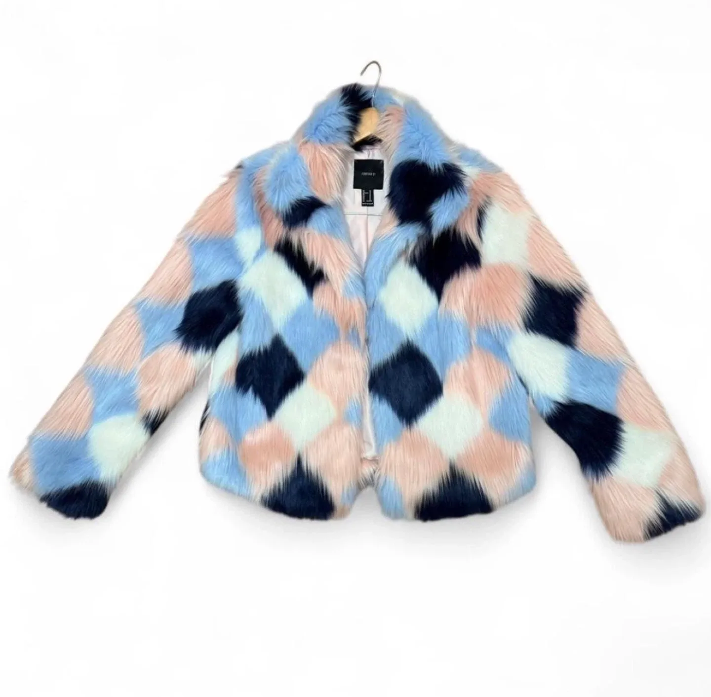 NWOT Faux Fur Diamond Patterned Colourful Coat
