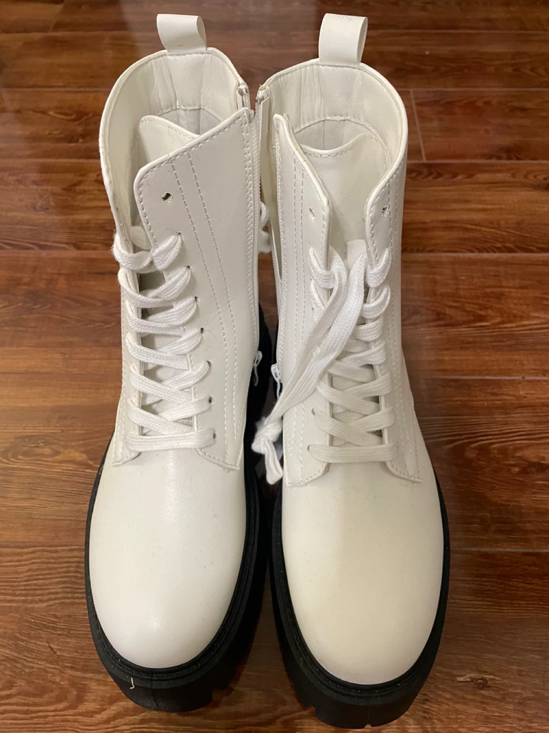 White Lace-Up Ankle Boots