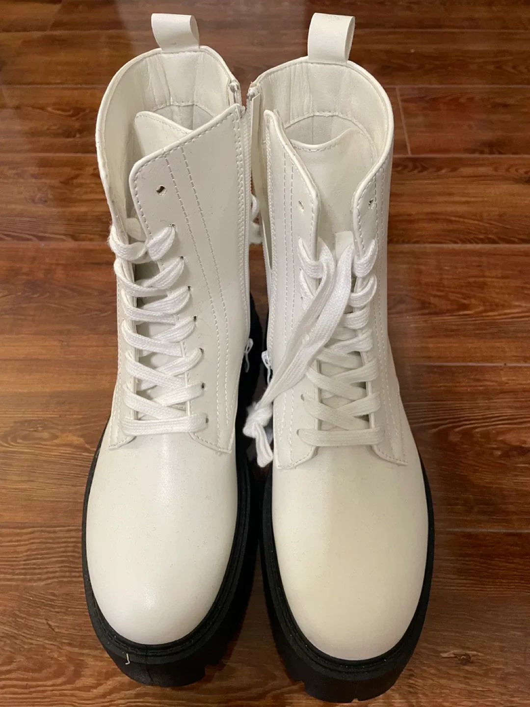 White Lace-Up Ankle Boots