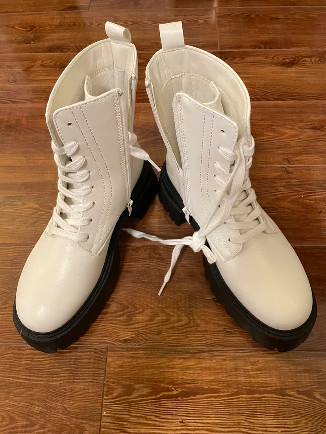 White Lace-Up Ankle Boots - photo 2