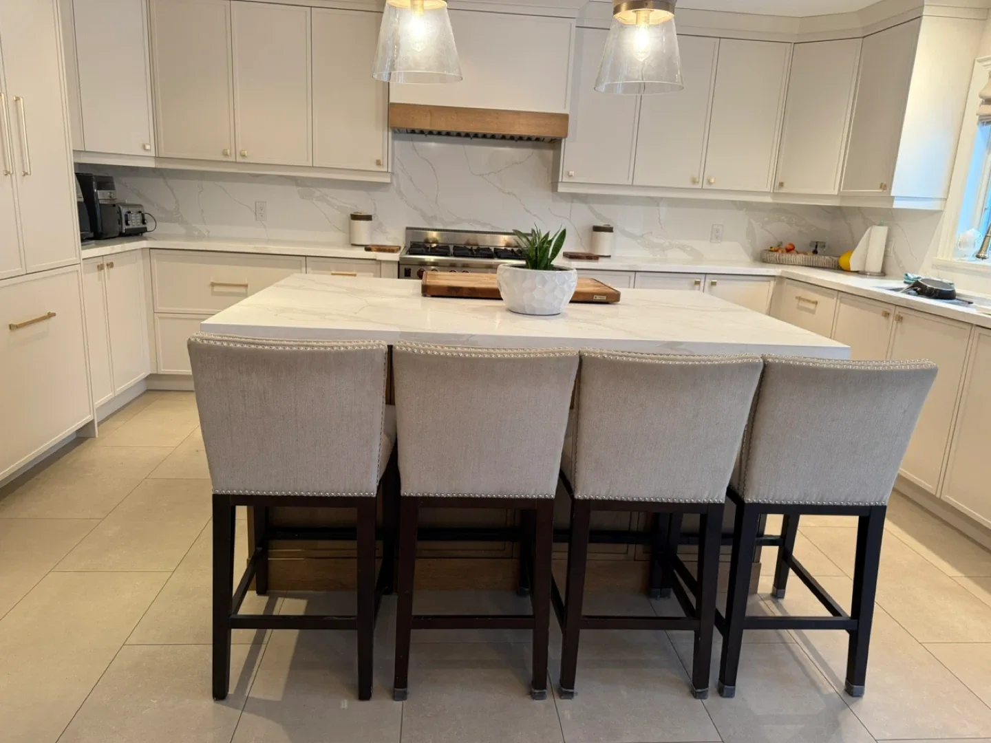 Set of 4 Beige Counter Height Stools