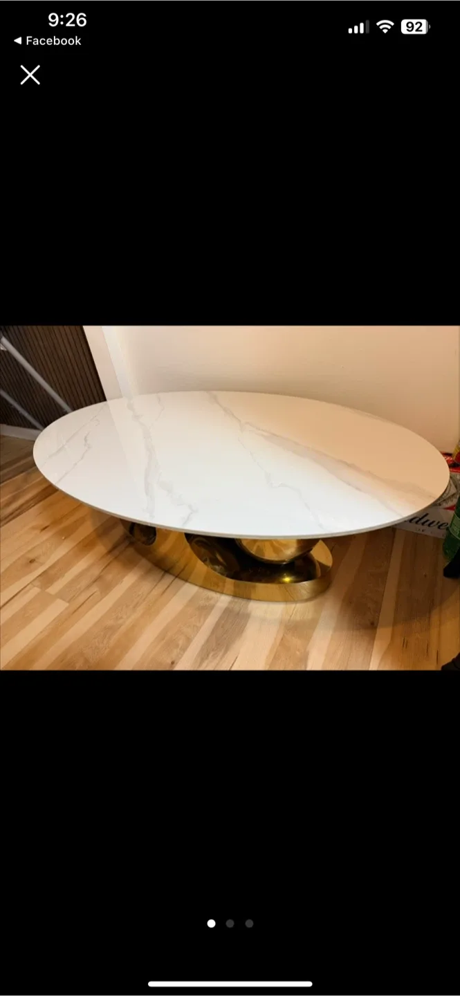 Oval White Marble & Gold Coffee Table