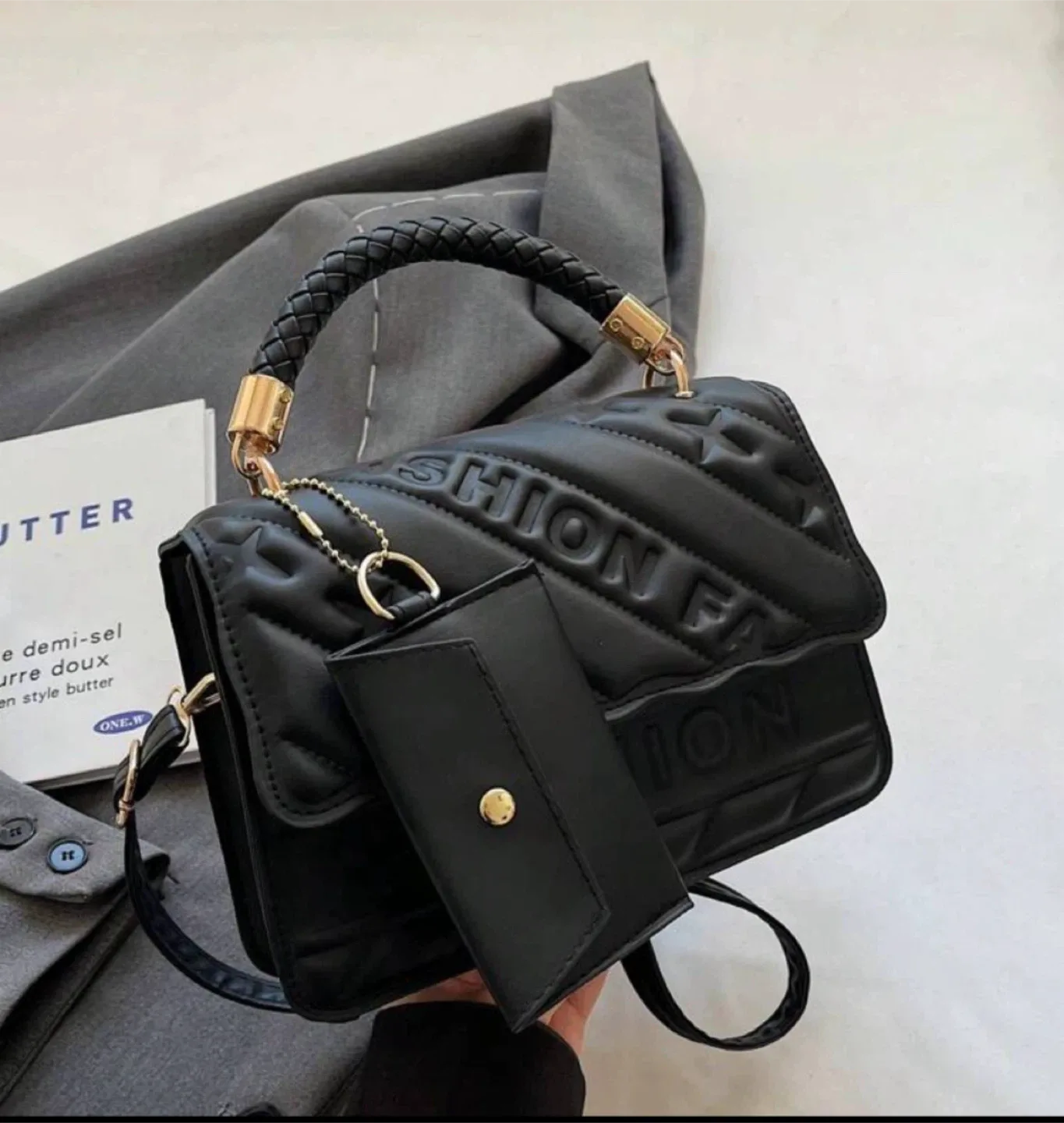 Black 'Fashion' Embossed Top Handle Bag