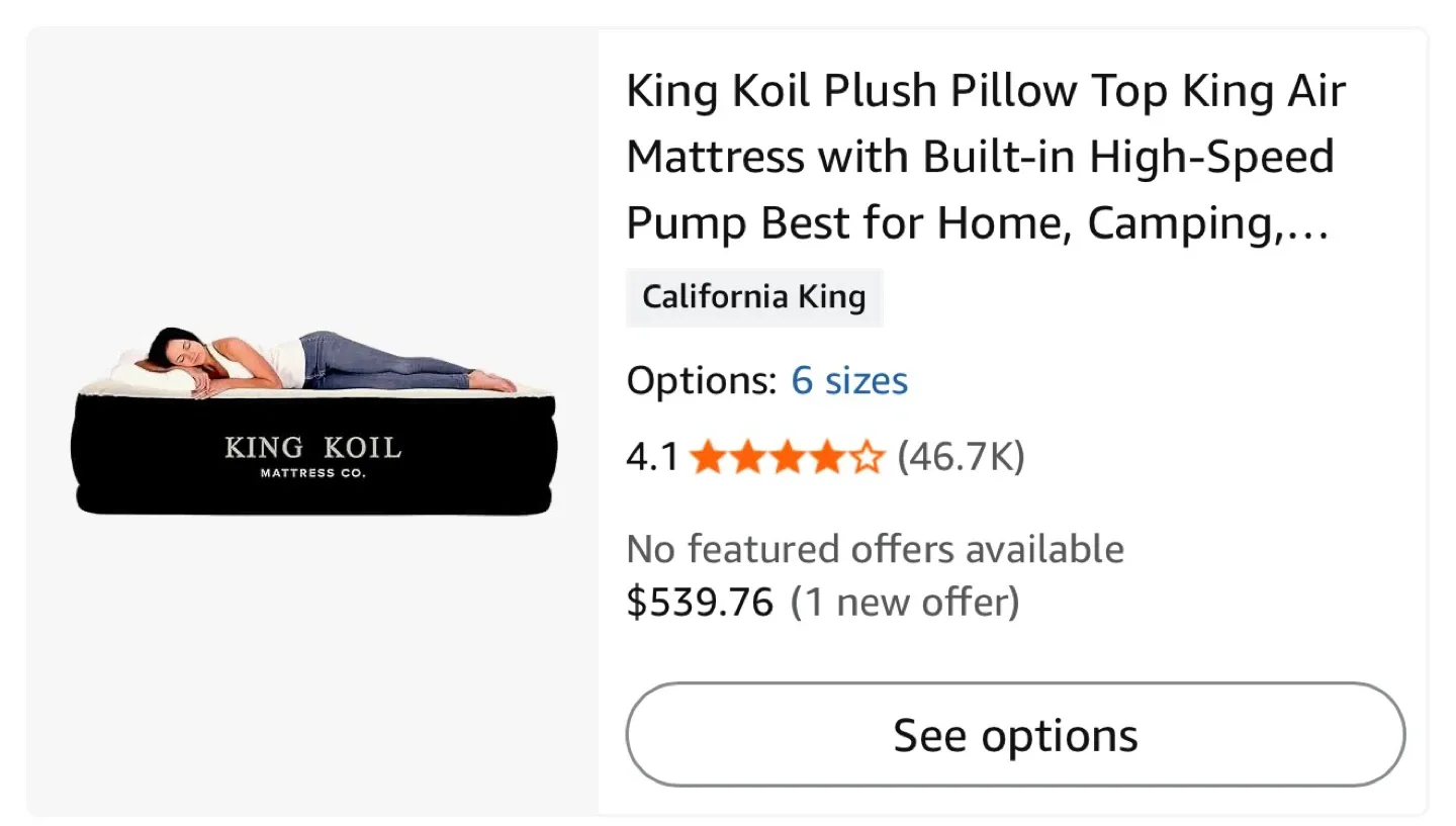 King Koil California King Air Mattress