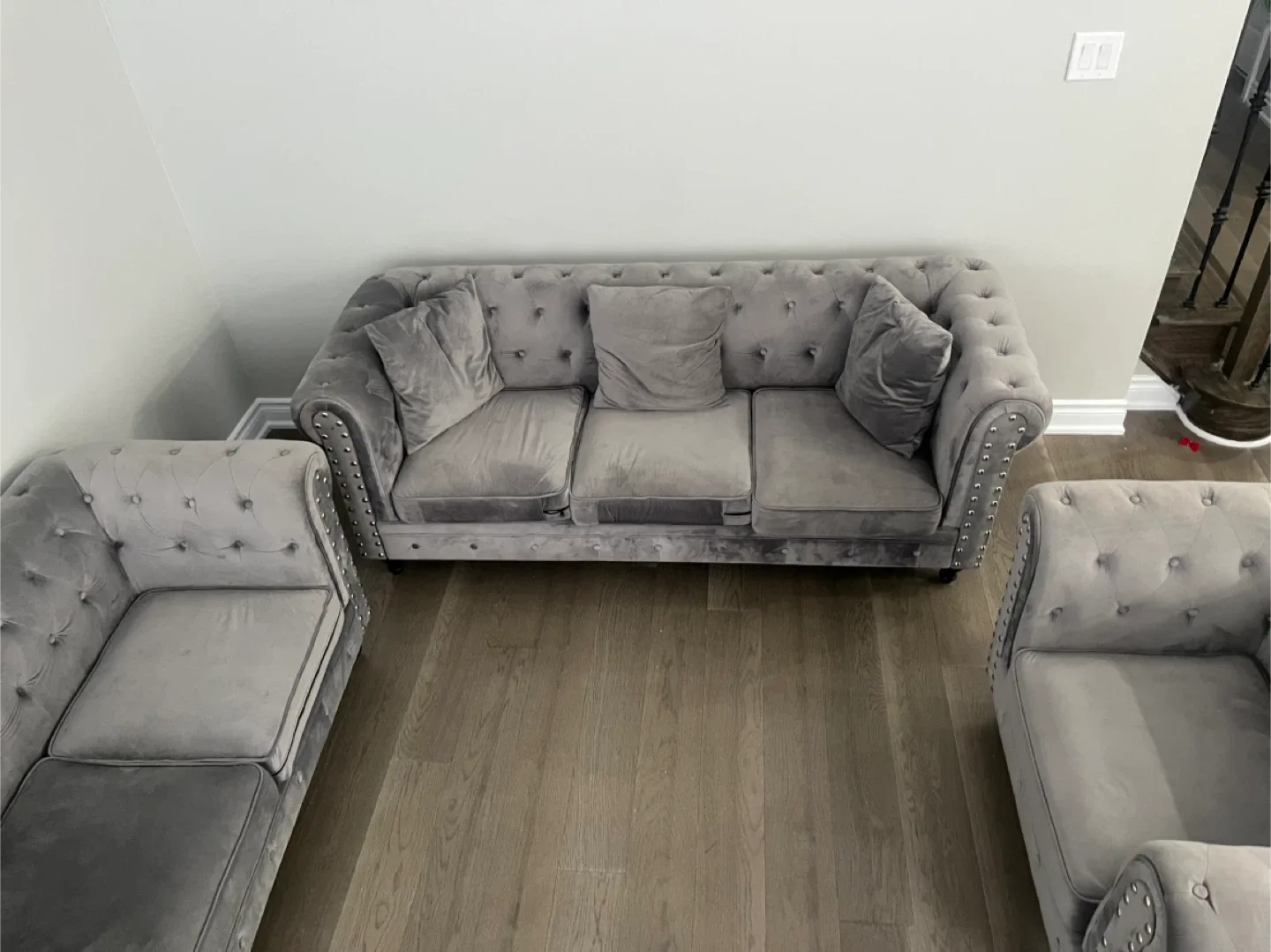 Grey Velvet Chesterfield 3 piece Sofa Set