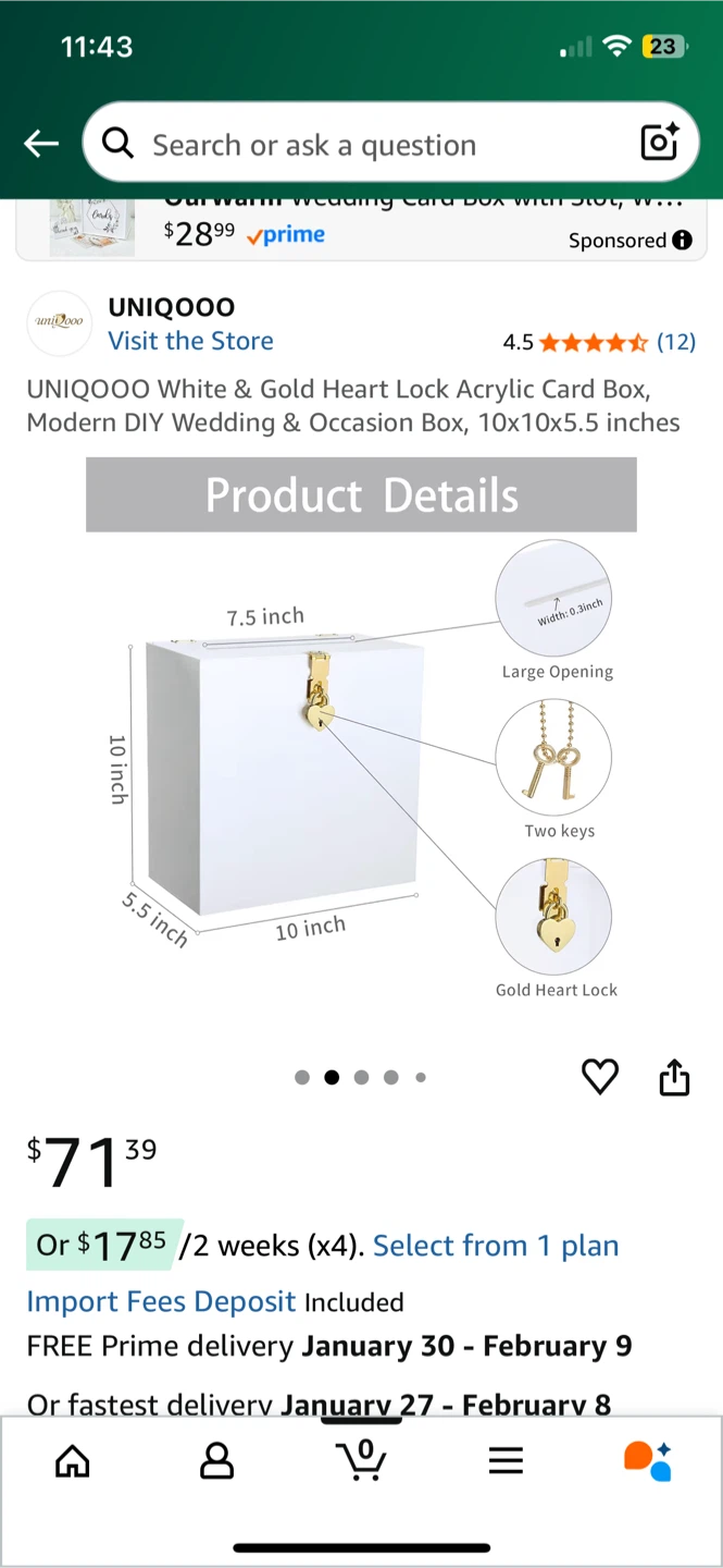 NEW! White & Gold Heart Lock Acrylic Card Box - photo 3