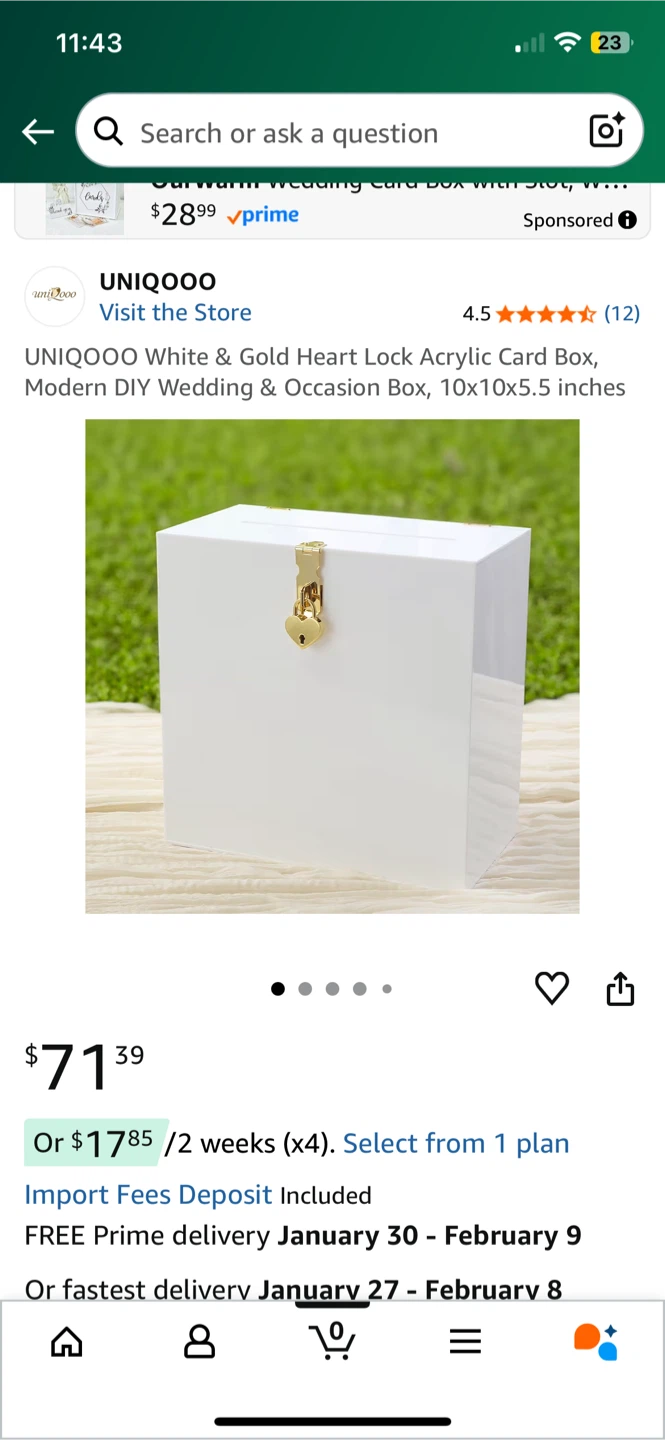 NEW! White & Gold Heart Lock Acrylic Card Box