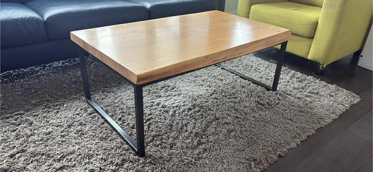 Wood Coffee Table with Black Metal Legs