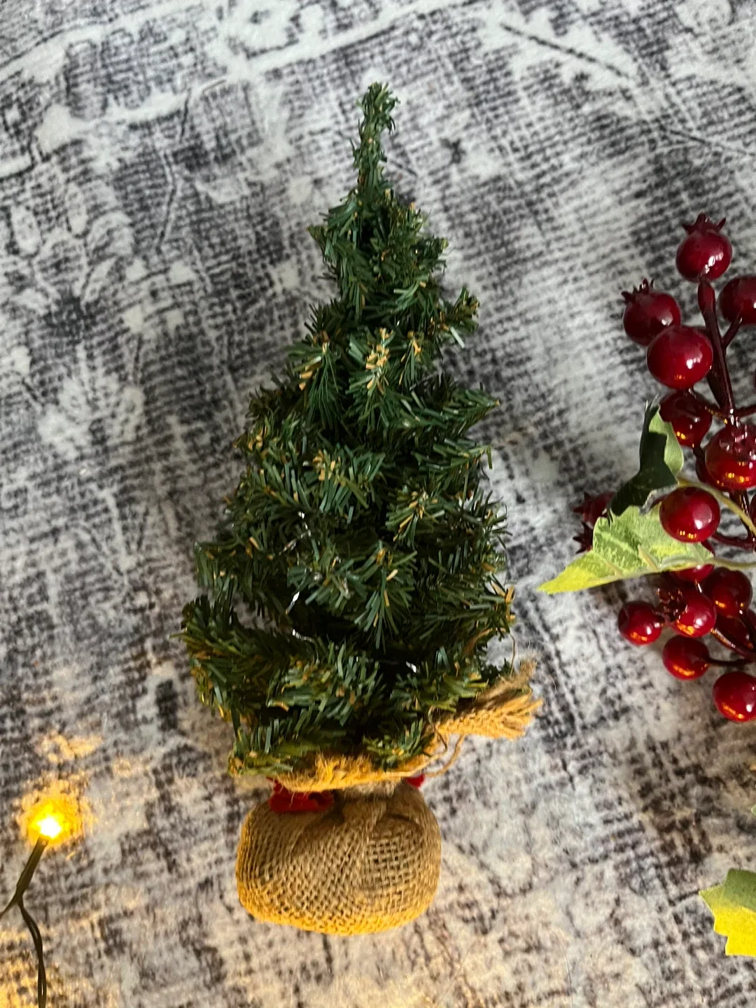 Tiny Christmas Tree with Lights and Wreath